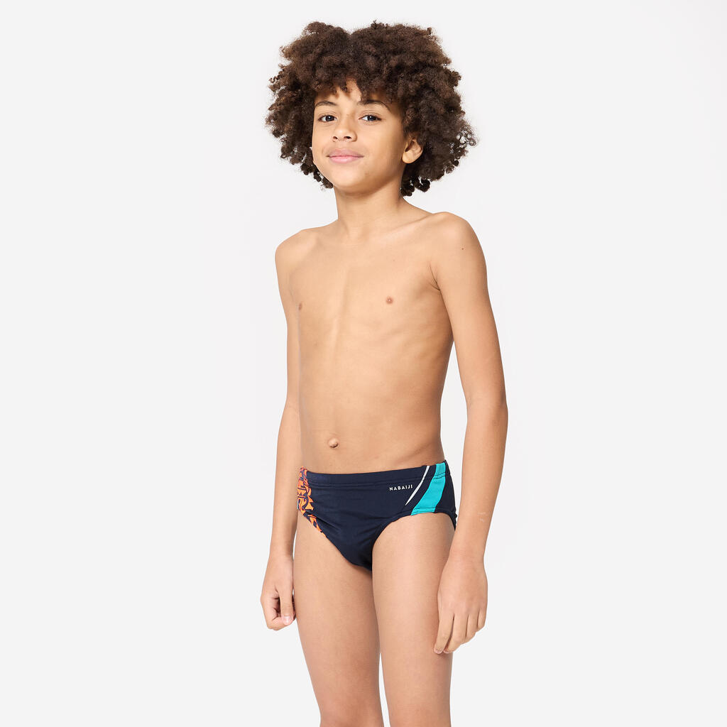 Slip de bain natation Garçon - 900 Yoke bleu orange