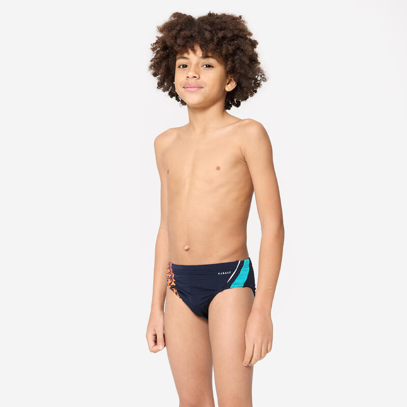 Calções de banho de natação slip Rapaz - 900 Yoke azul laranja