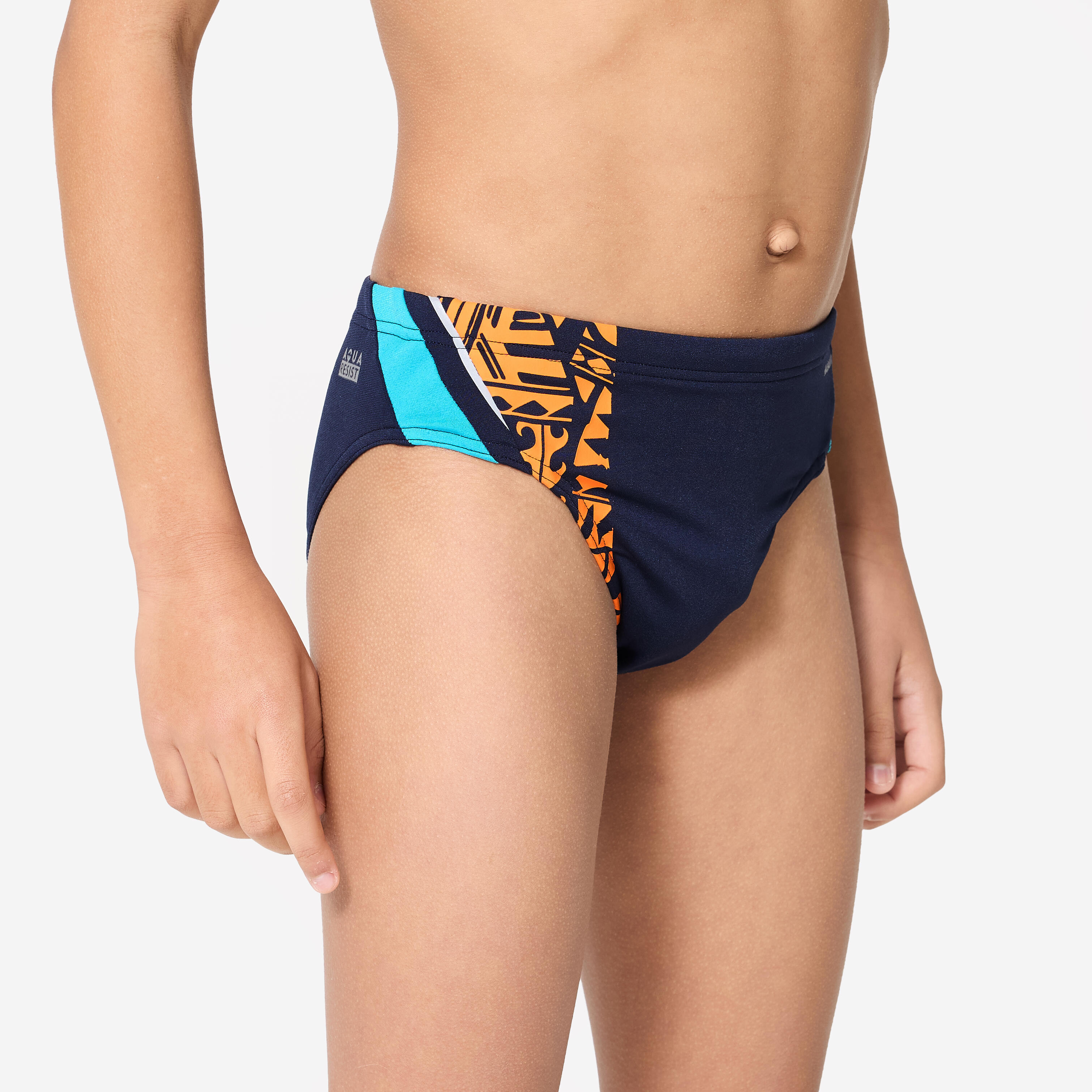 DECATHLON Chlapčenské slipové plavky 900 Yoke modro-oranžové 10-11 r (141-150 cm) · záber 4