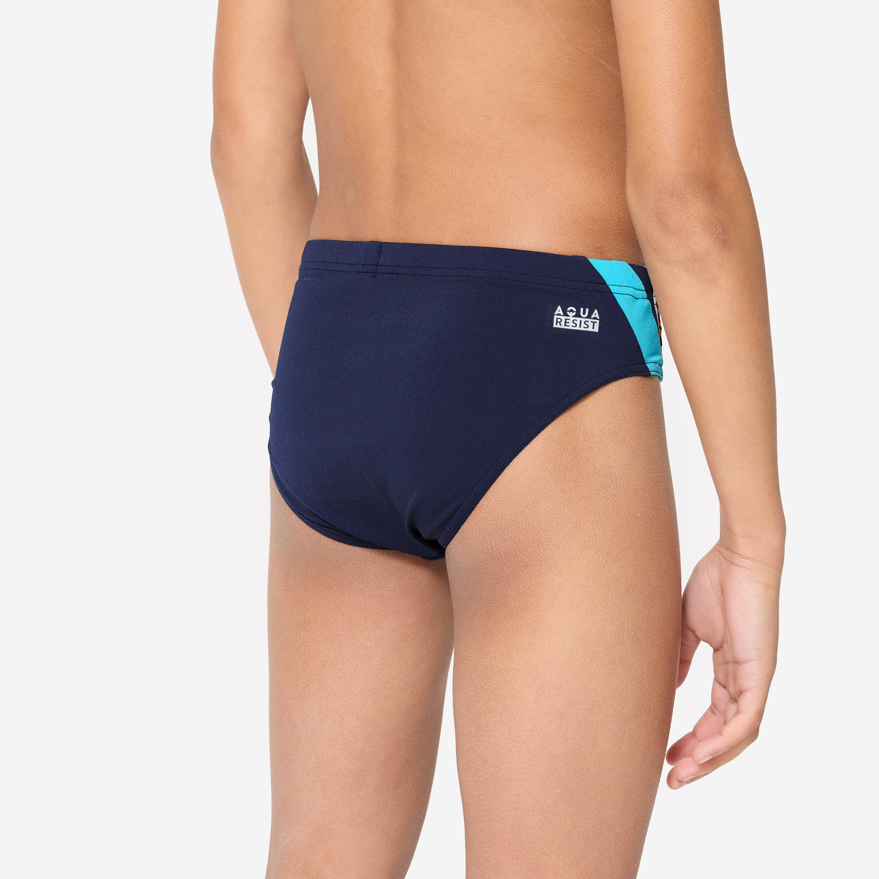 DECATHLON Chlapčenské slipové plavky 900 Yoke modro-oranžové 10-11 r (141-150 cm) · záber 5