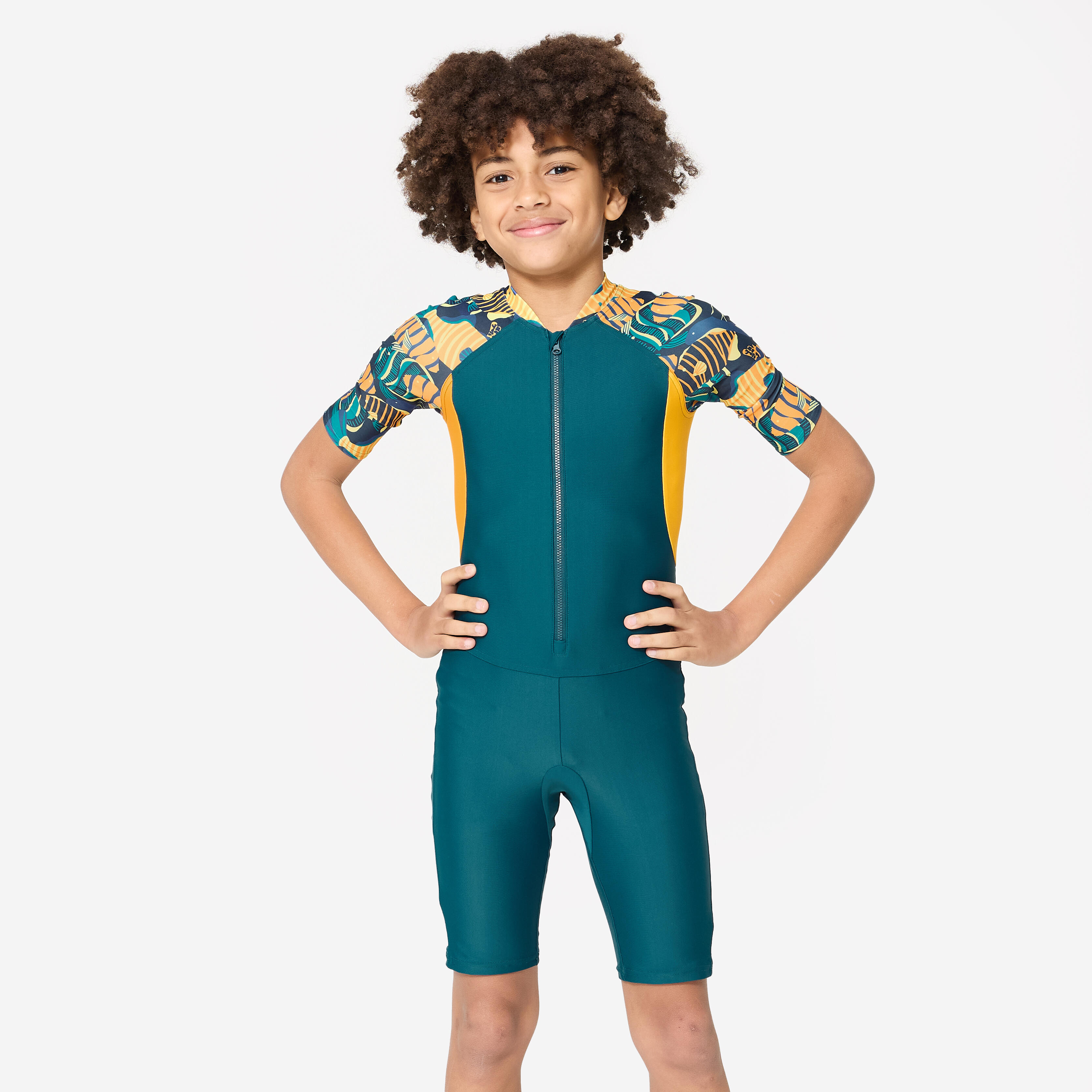 decathlon Boys' Short Sleeve Shorty Swimsuit 100 Stretchable & Durable Duck Blue Orange-picture-22