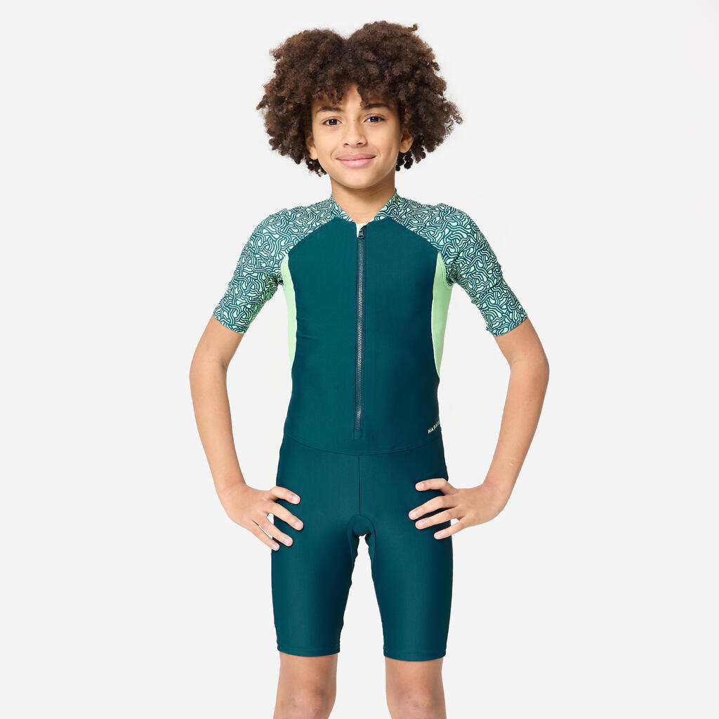 Combinaison garçon - shorty 100 manches courtes - bleu canard / vert