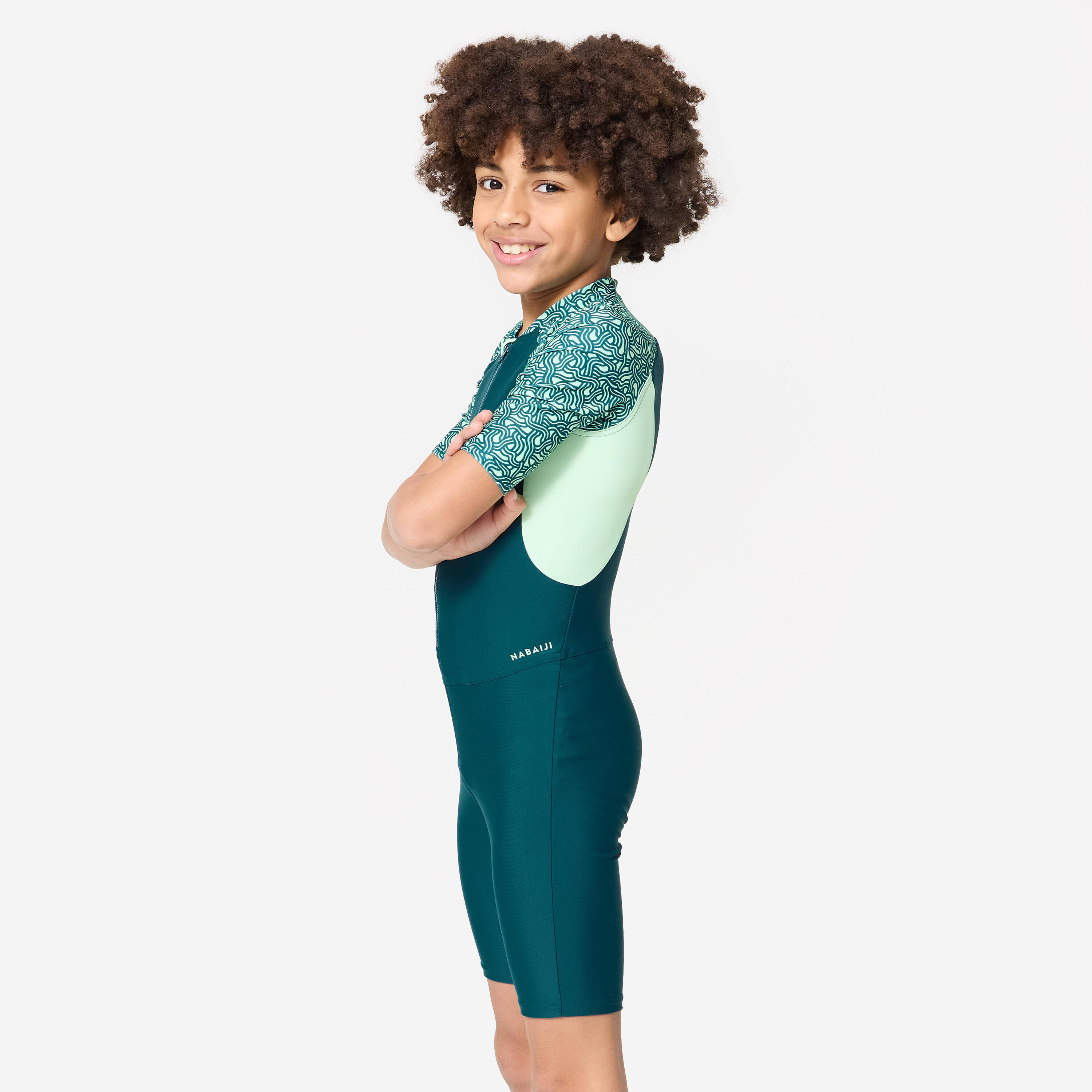 Boys' Short Sleeve Shorty Swimsuit 100 Secure Fit & Quick-Dry Duck Blue Green -  2