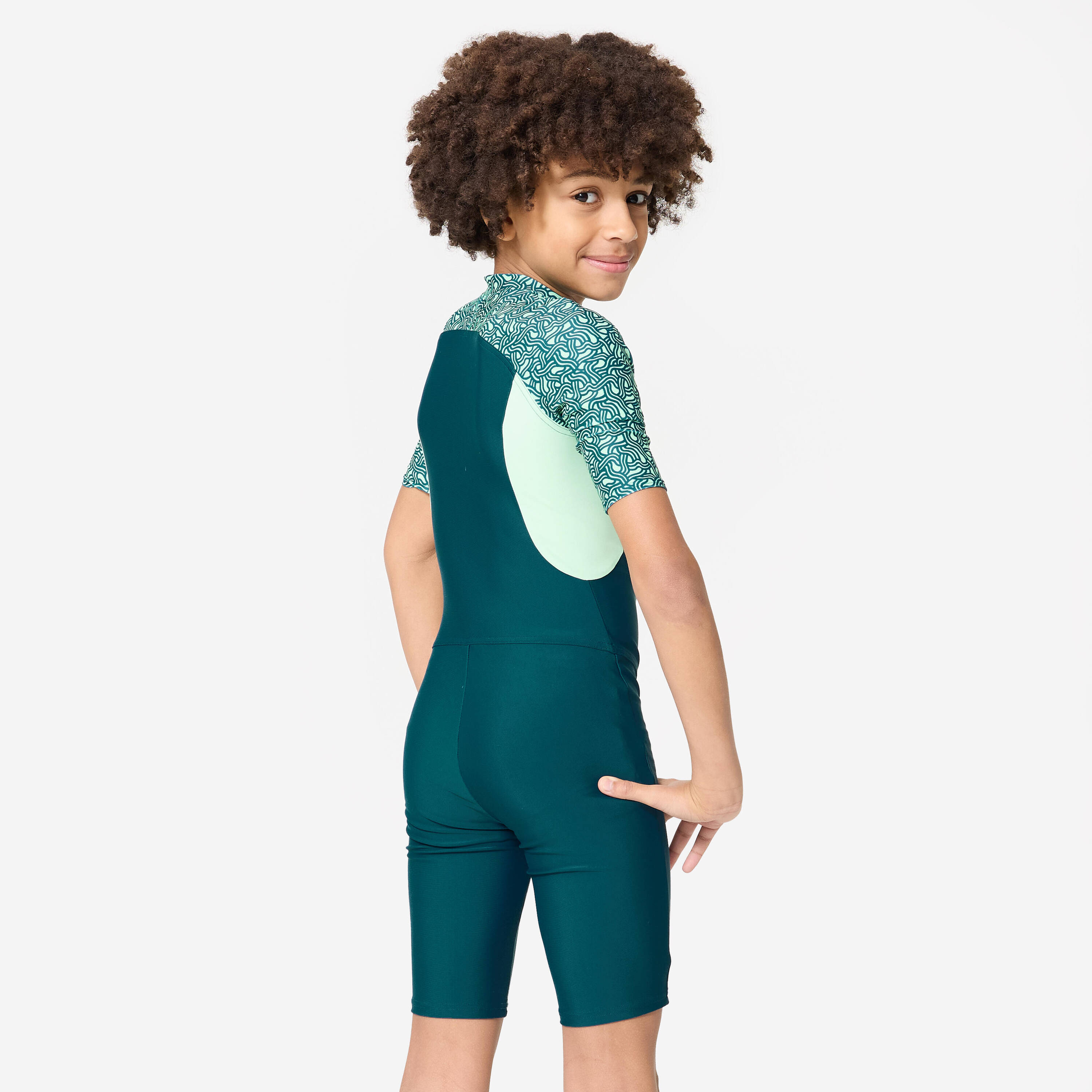 Boys' Short Sleeve Shorty Swimsuit 100 Secure Fit & Quick-Dry Duck Blue Green -  3
