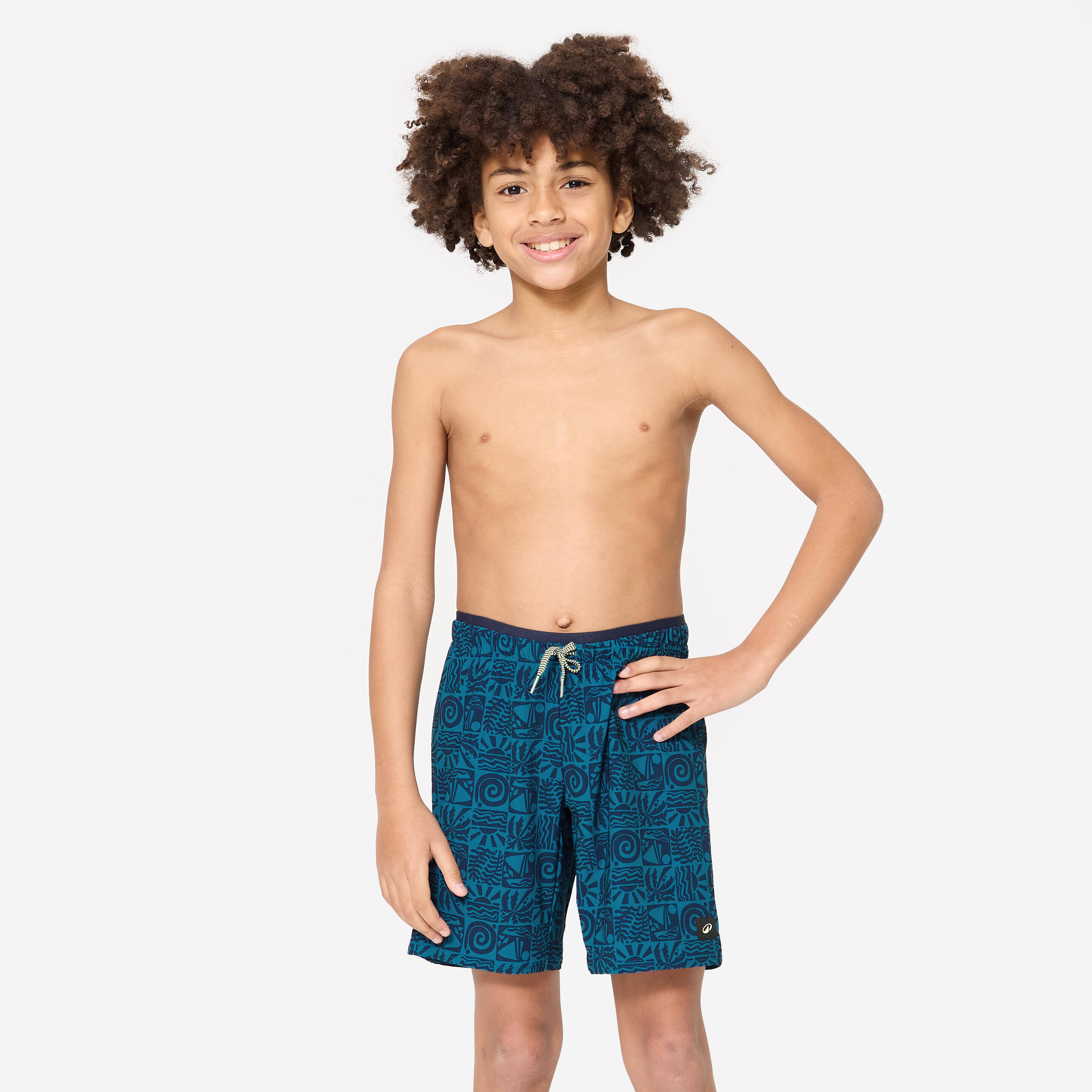 Boys' Long Swim Shorts 100 Atao Comfortable & Stretchable Blue -  2