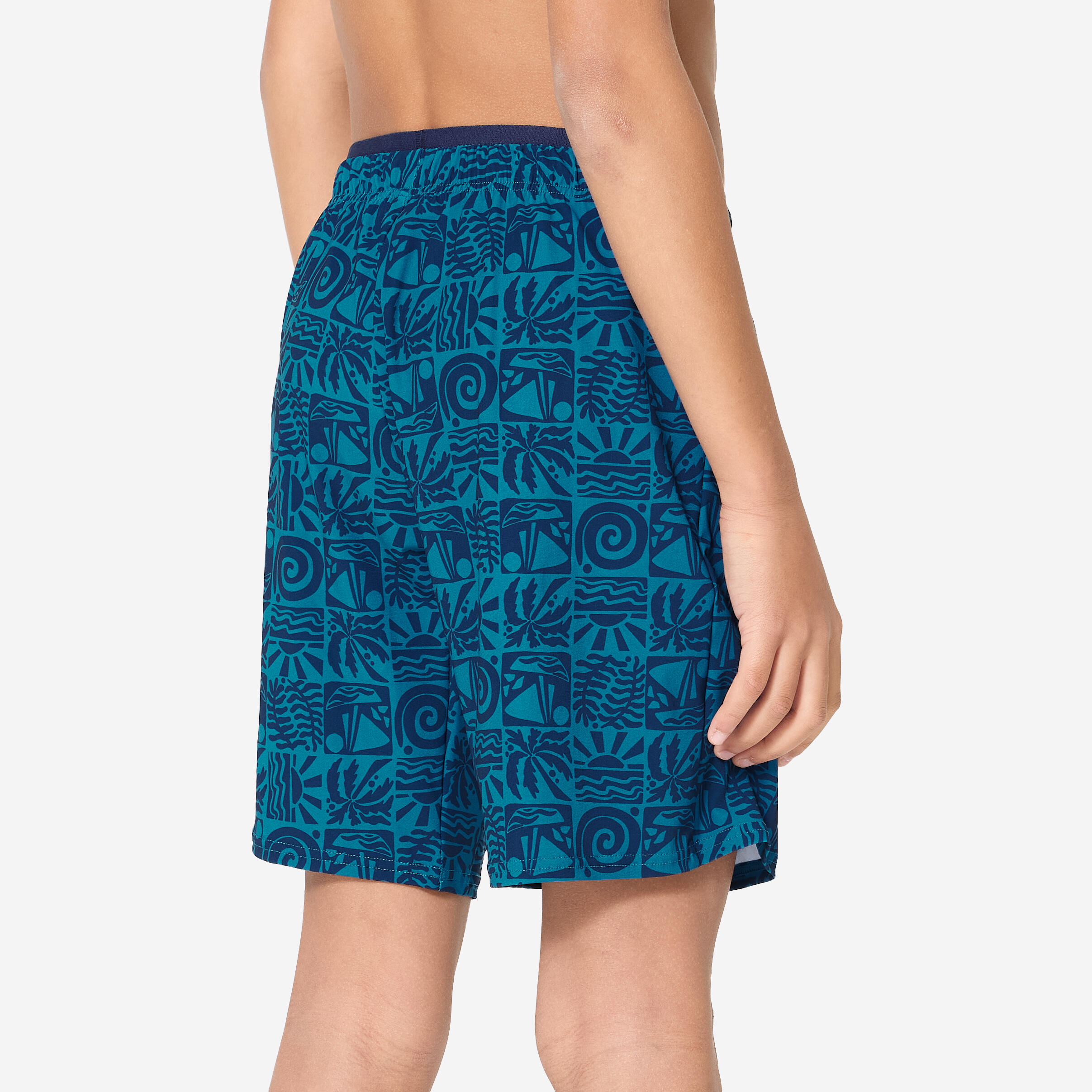 Boys' Long Swim Shorts 100 Atao Comfortable & Stretchable Blue