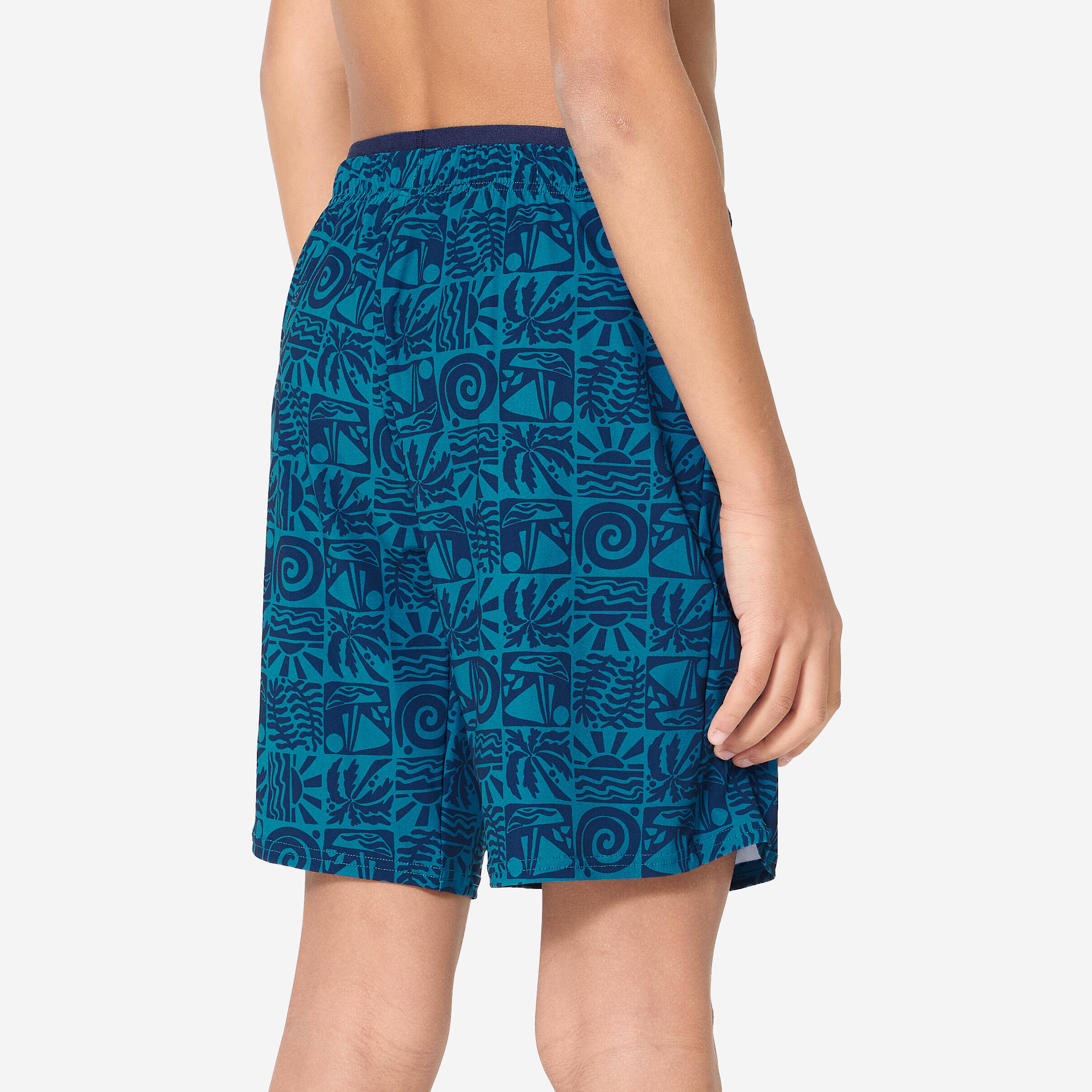 Boys' Long Swim Shorts 100 Atao Comfortable & Stretchable Blue -  4