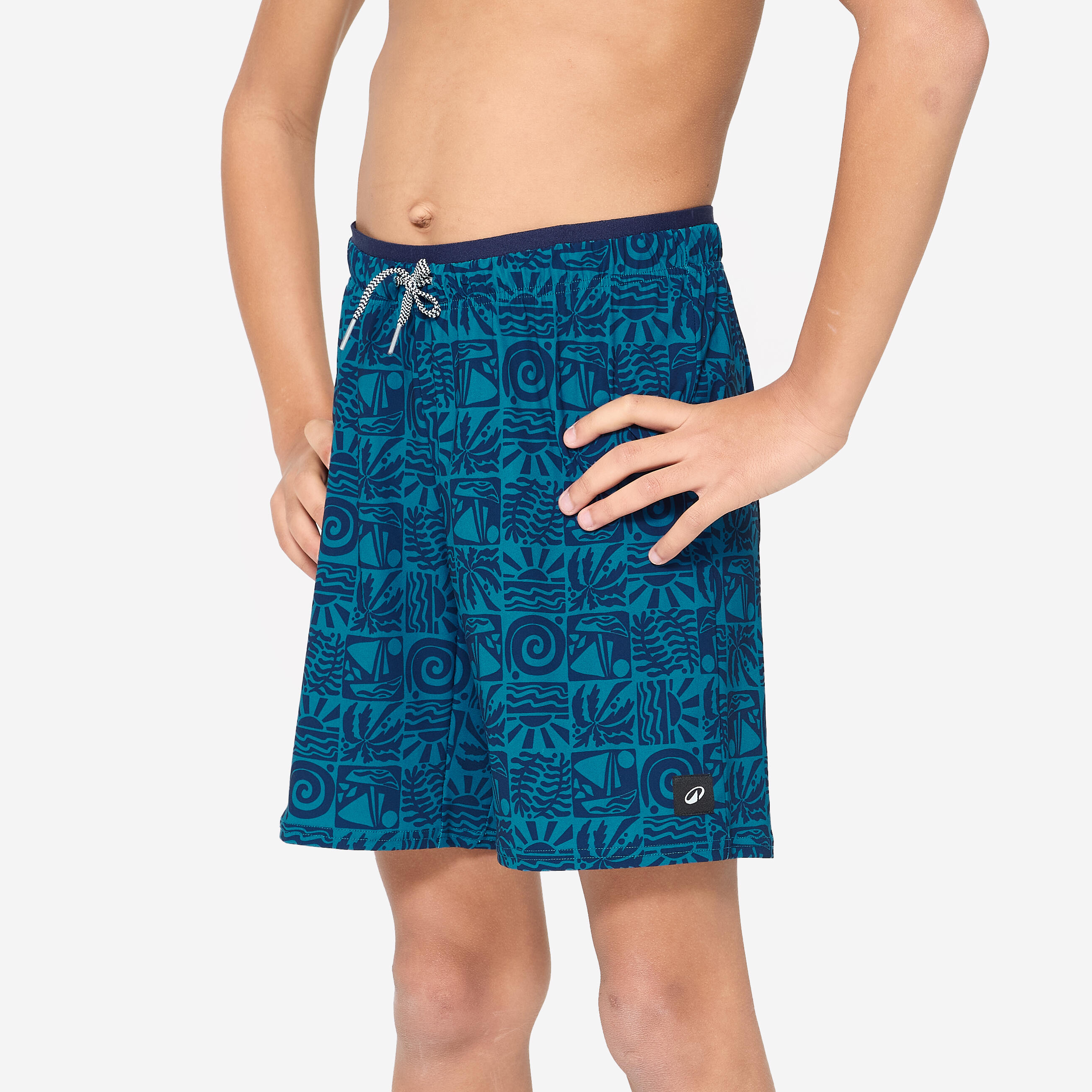 Teen boys’ swimming long swim shorts, Atao blue