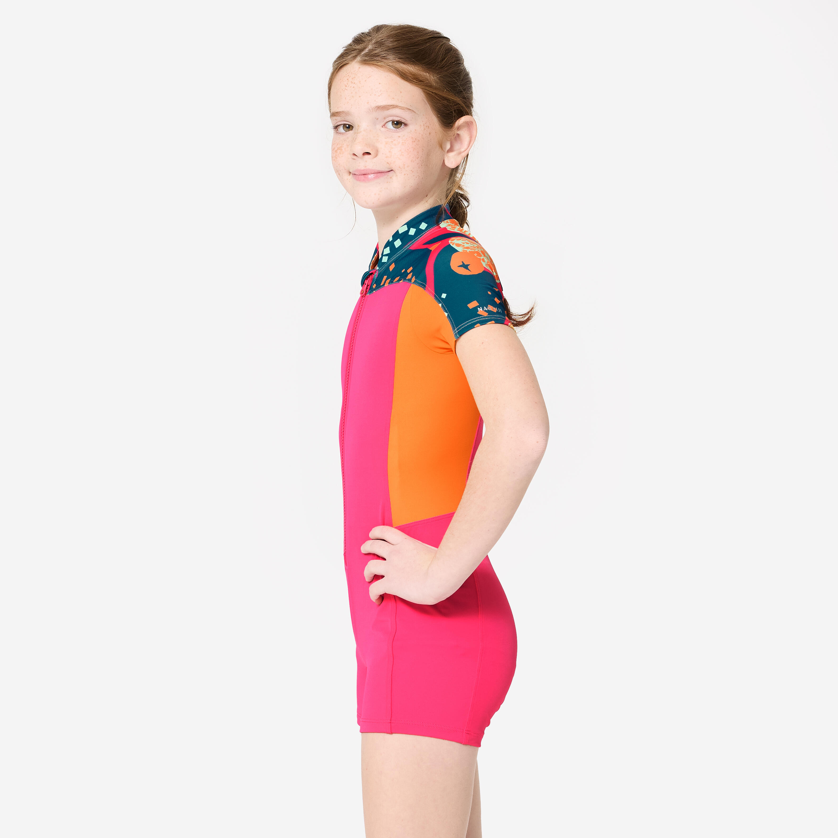 Girls' Shorty Swimsuit 100 All Hotu Lightweight & Stretchable Pink