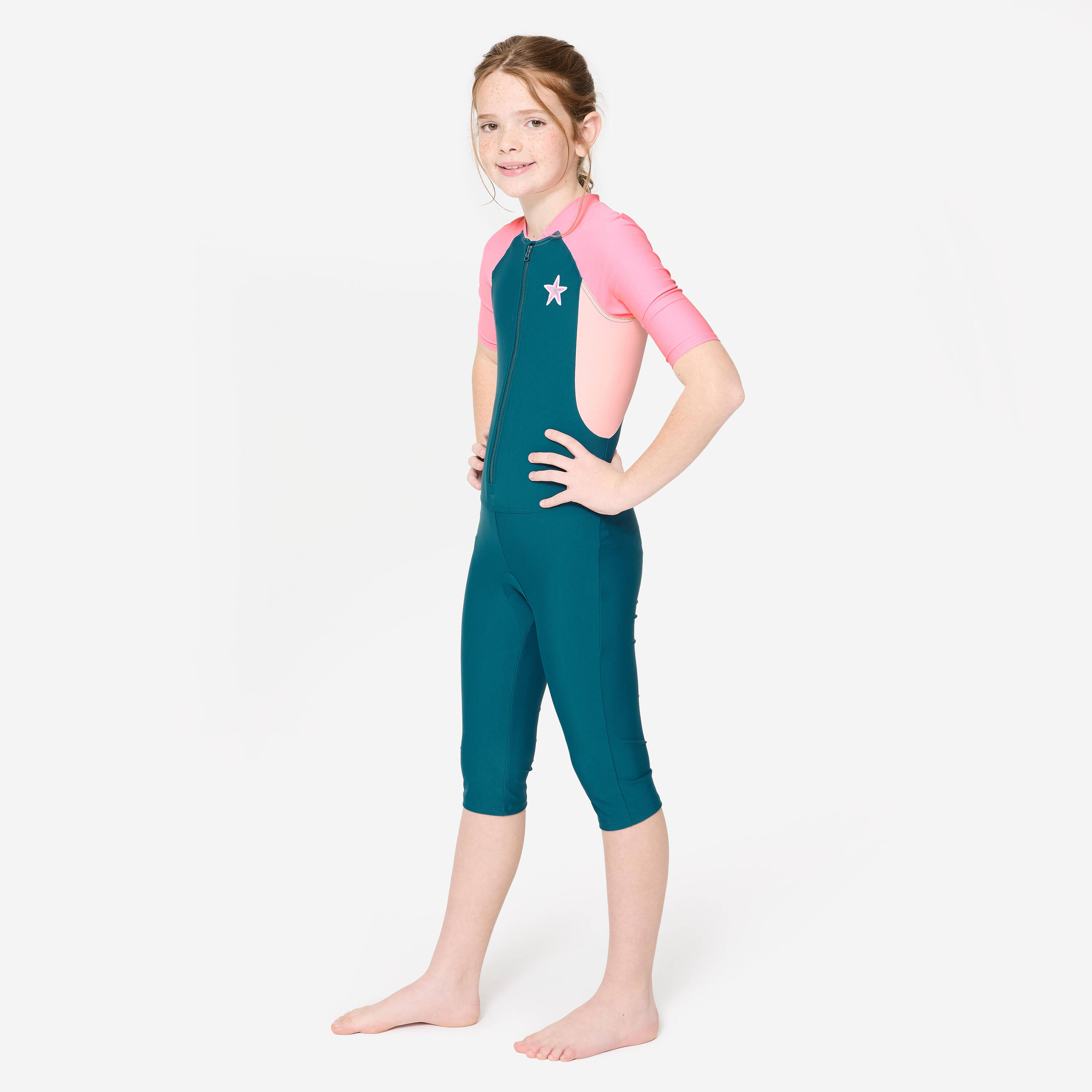 Girls' Shorty Swimsuit 100 Starfish Quick-Dry & Comfortable Navy Blue Pink -  3