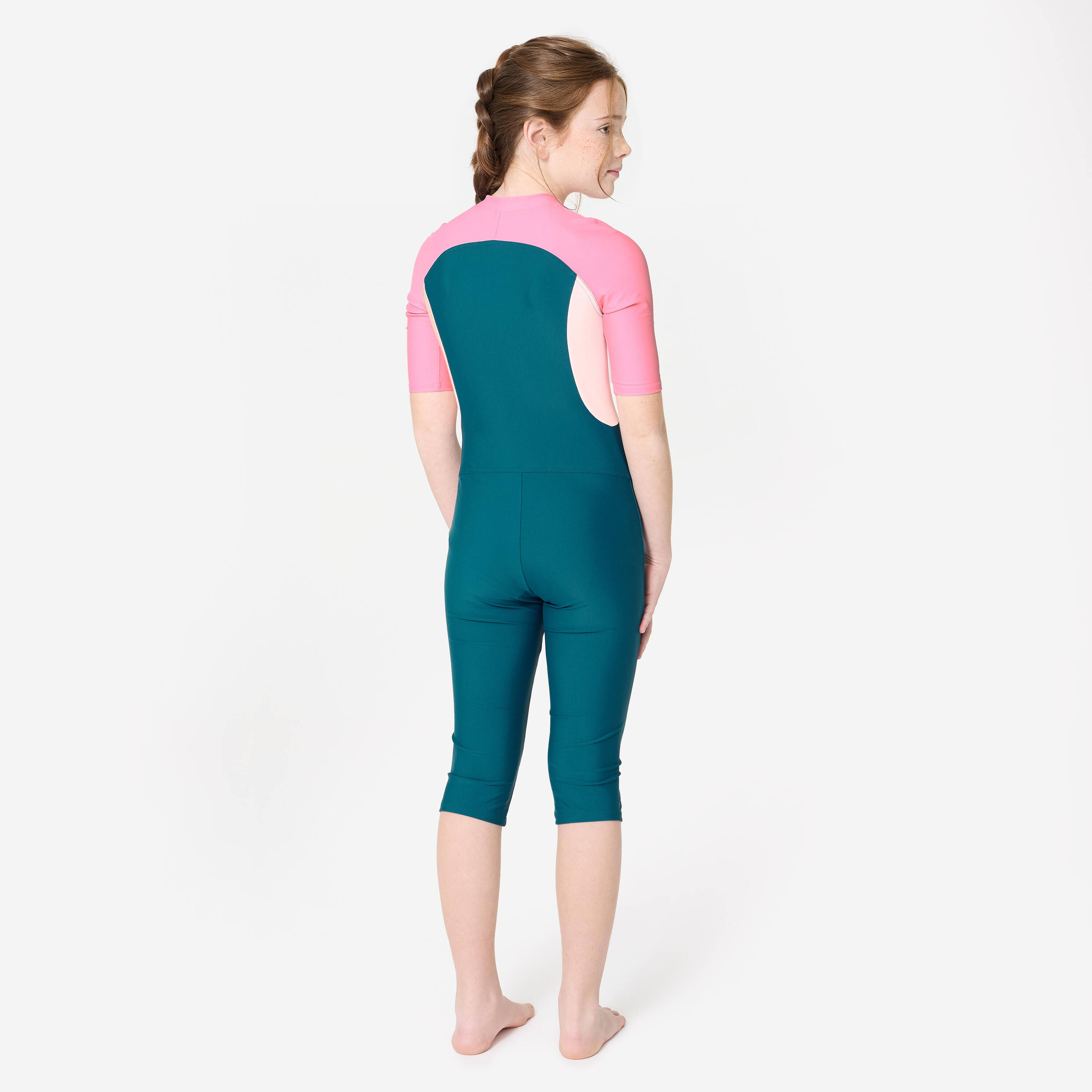 Girls' Shorty Swimsuit 100 Starfish Quick-Dry & Comfortable Navy Blue Pink -  4