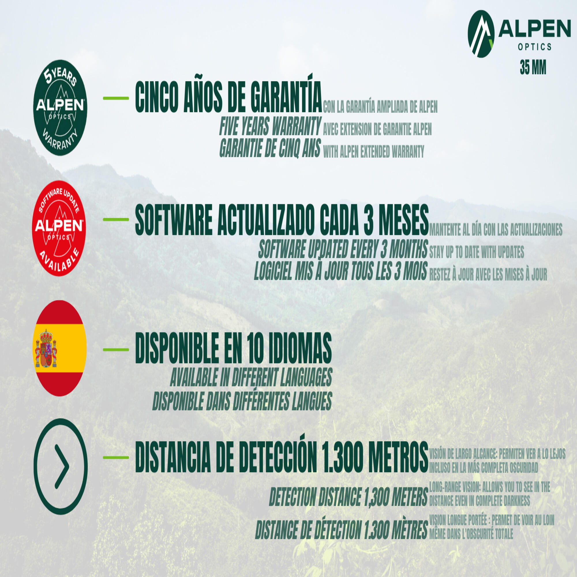 Monocular Tèrmic Caça Alpen 1300 m 35 mm Telèmetre Garantia 5 anys CD 3/3