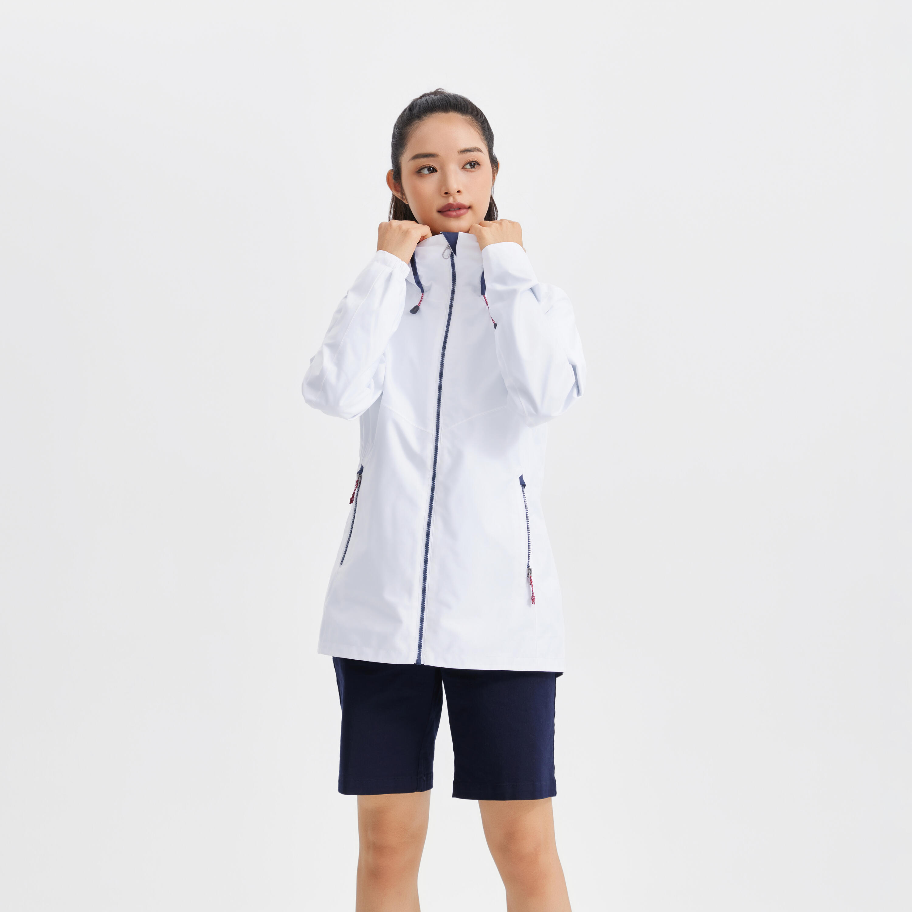 Chamarra de vela impermeable blanca para mujer Sailing 100 12/20