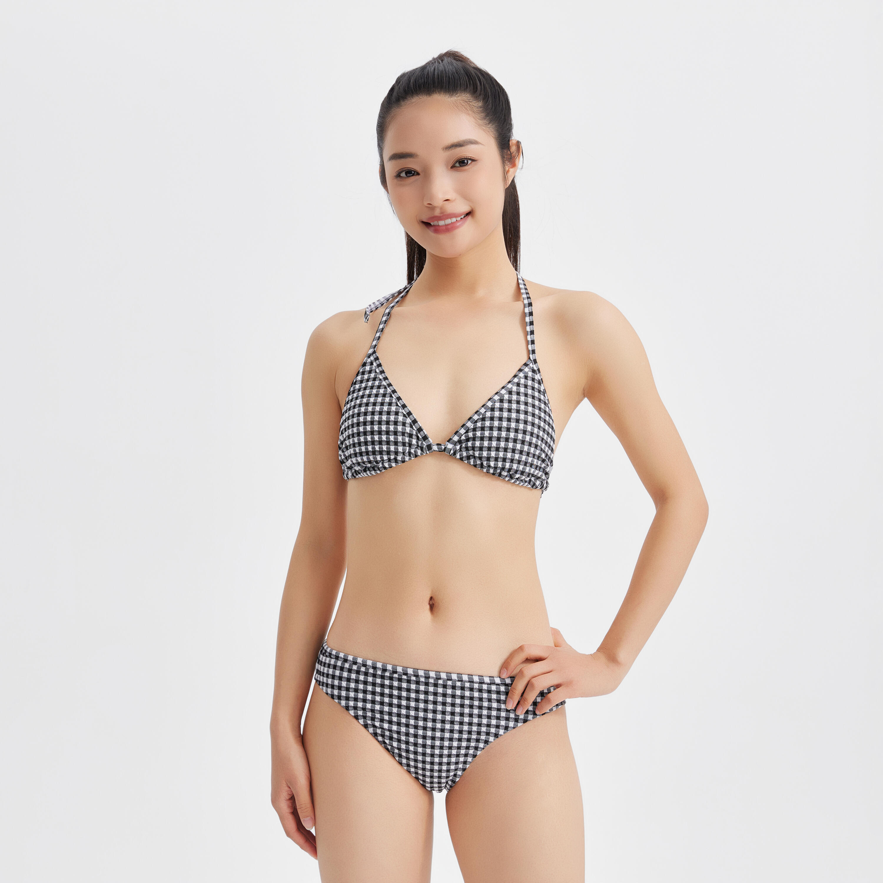 Top Bikini Mujer triángulo texturizado cuadros Vichy 7/12