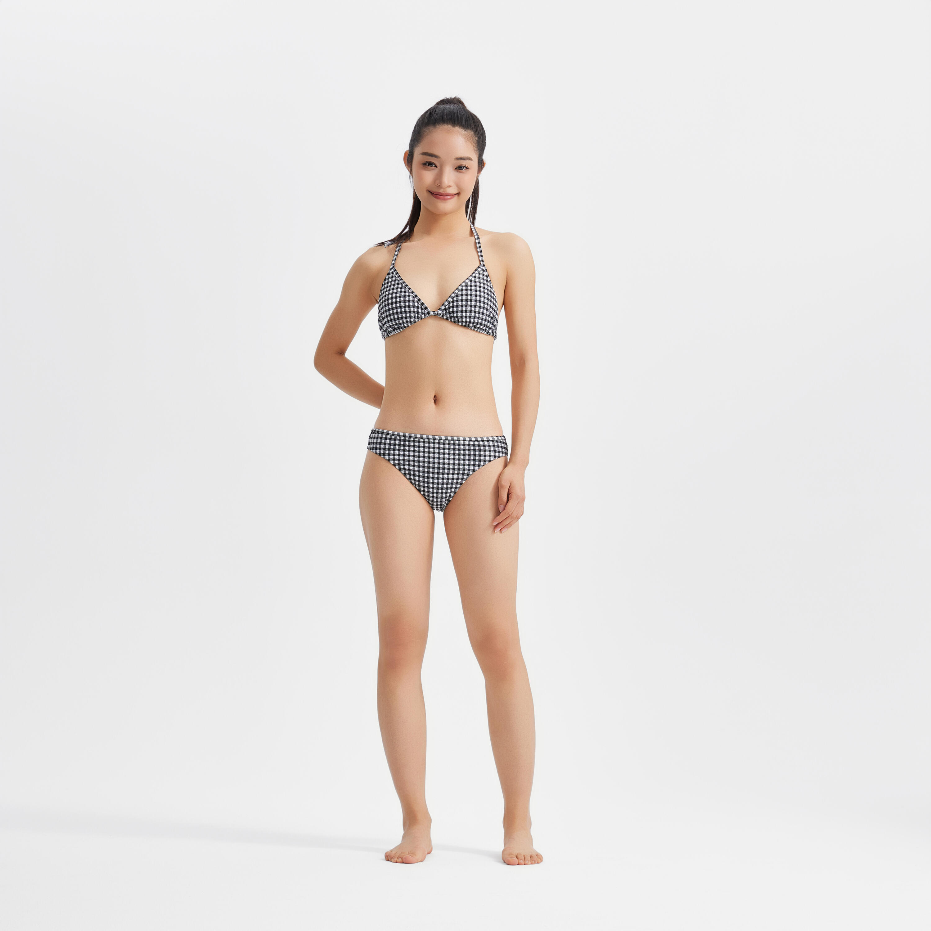 Top Bikini Mujer triángulo texturizado cuadros Vichy 9/12