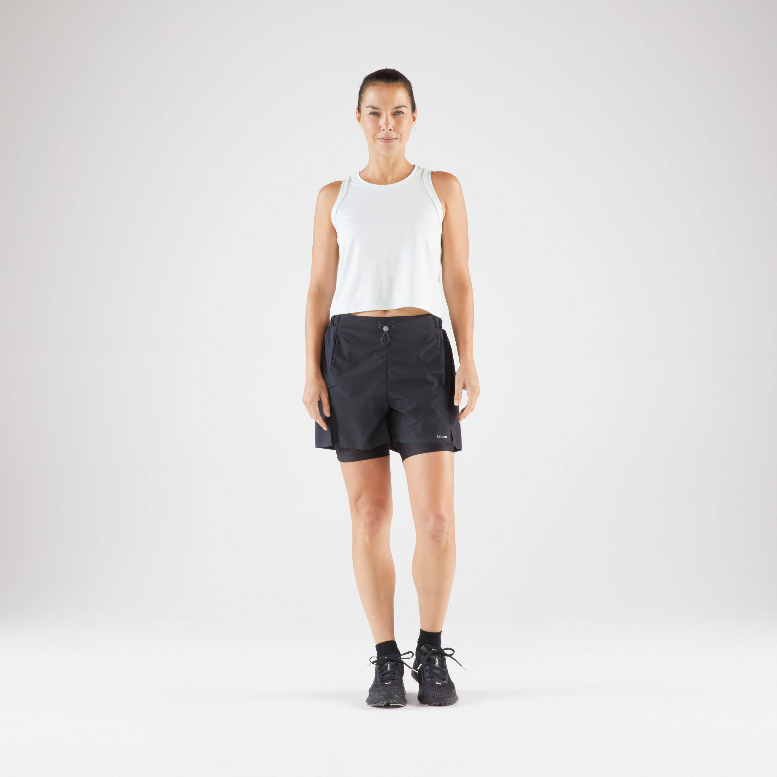 Women's 2IN1 High-waist Shorts Run 500 - Smoked Black -  3