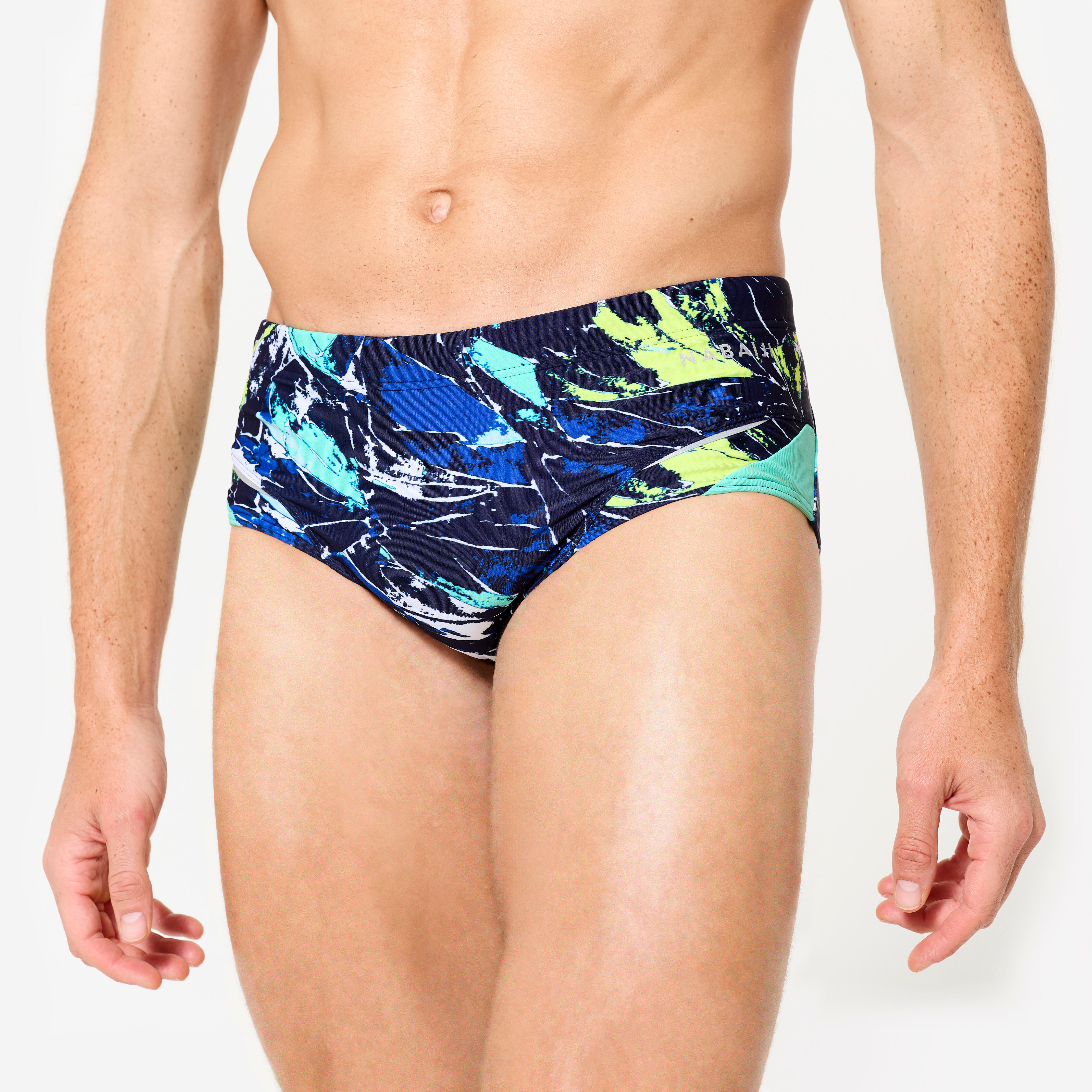 Men’s square-cut swim briefs 900 Motu blue green