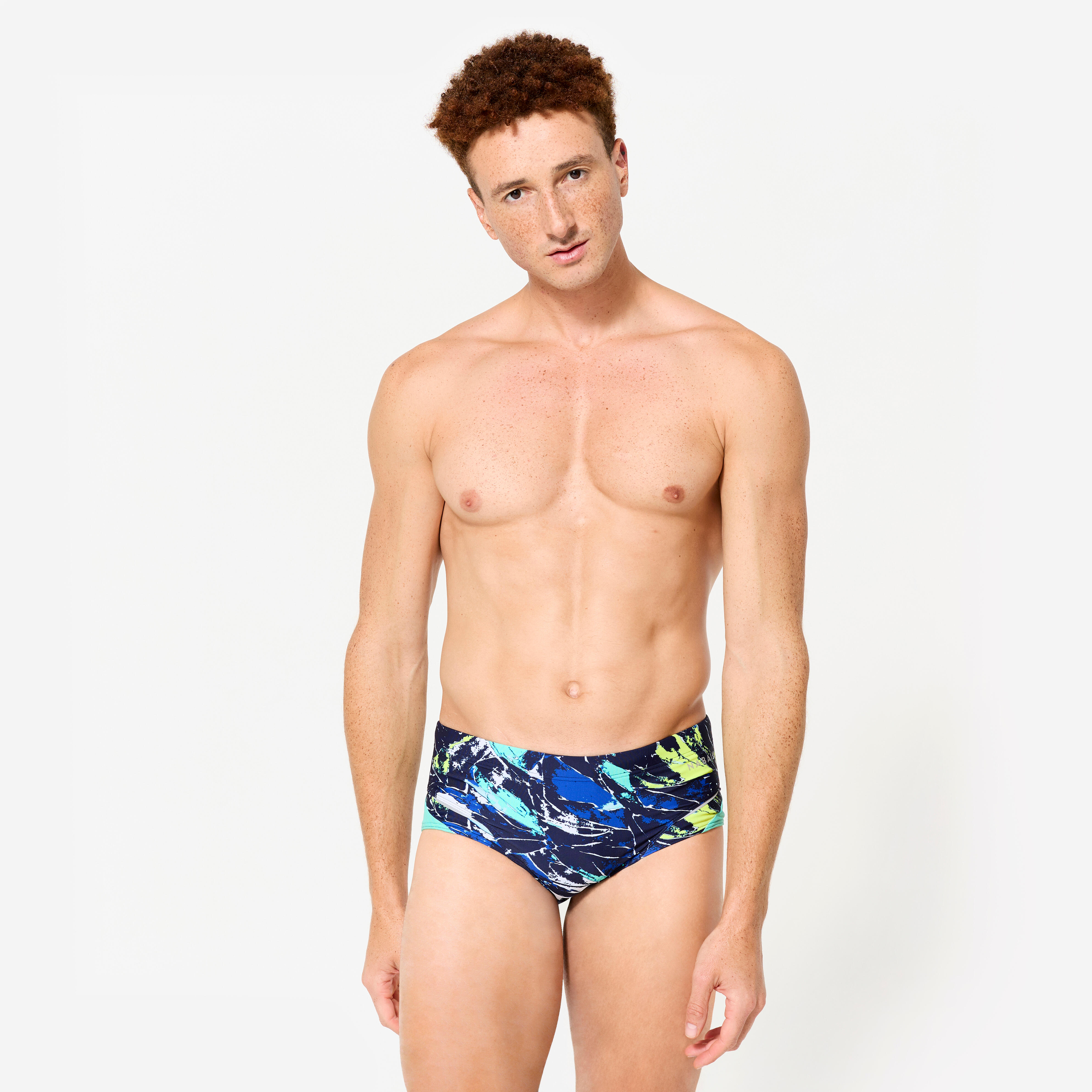 Men's square-cut swim trunks 900 Motu blue green