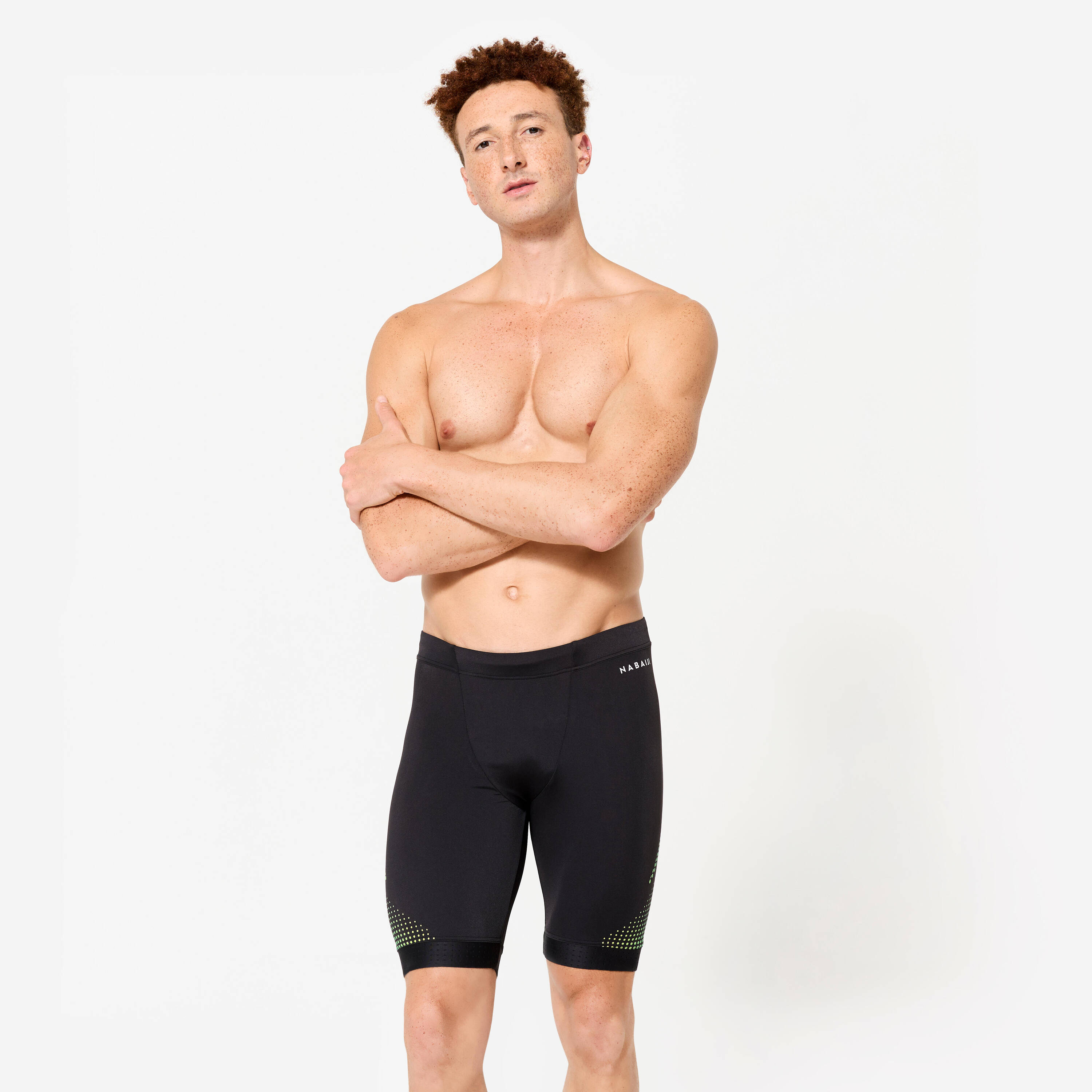 Men's Swimming Jammer 500 Fiti Secure Fit & Durable Black Yellow -  3