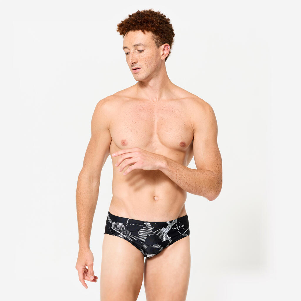 Men’s swimming briefs SLIP900 PRINT ALL ICE Black white
