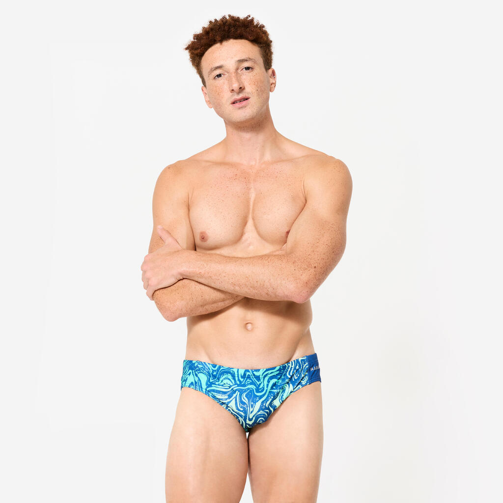 Badehose Slip Wasserball Herren - 500 Camo blau 