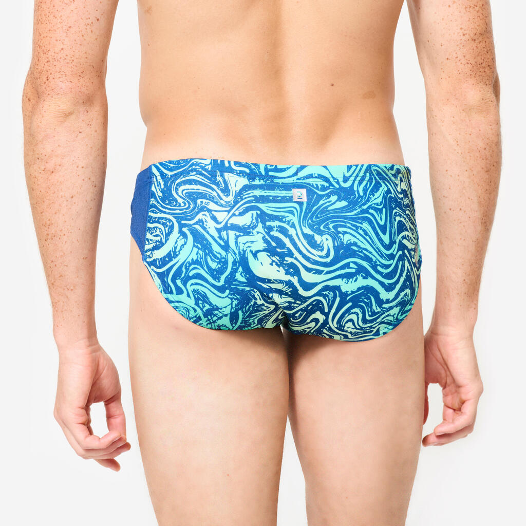Badehose Slip Wasserball Herren - 500 Camo blau 