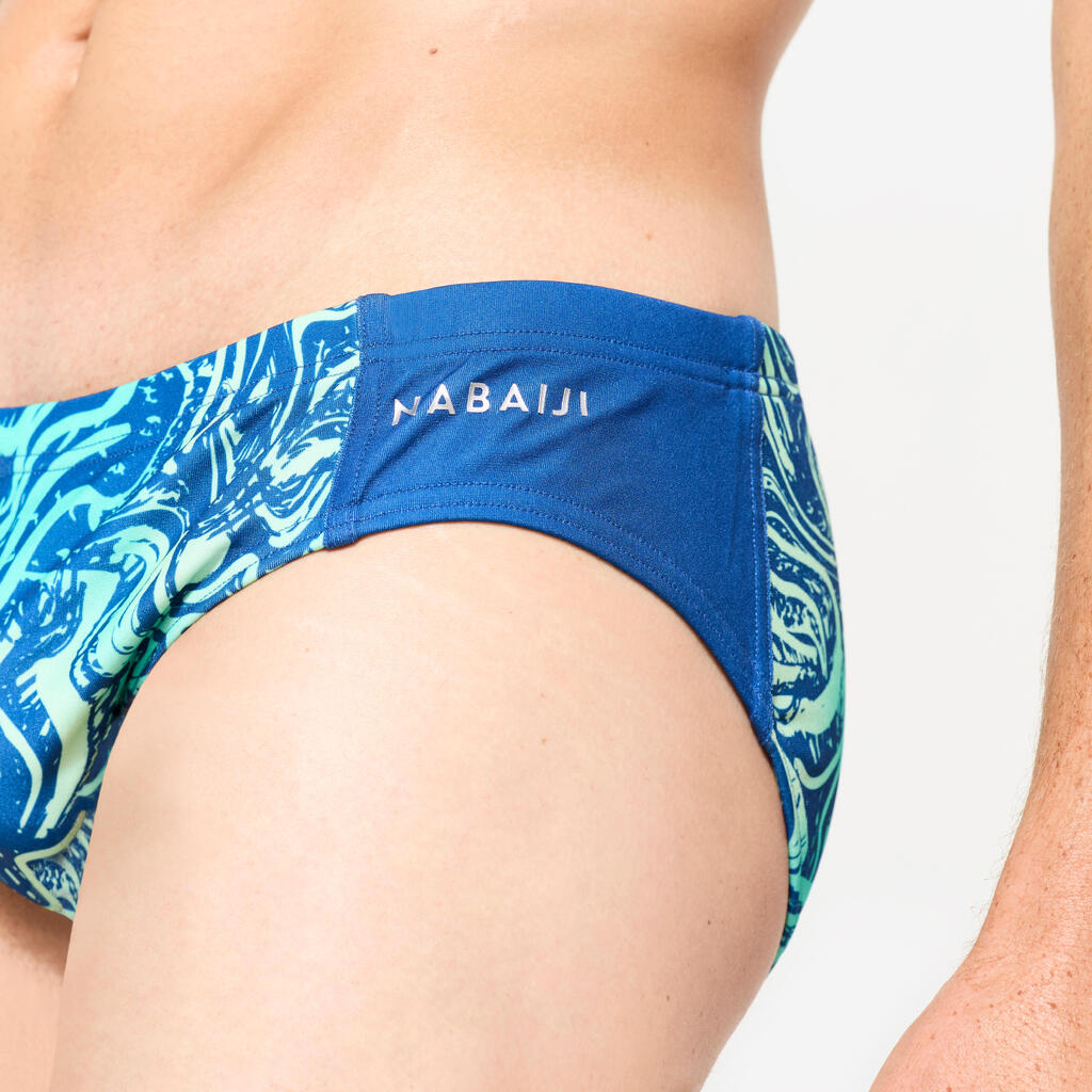 Badehose Slip Wasserball Herren - 500 Camo blau 