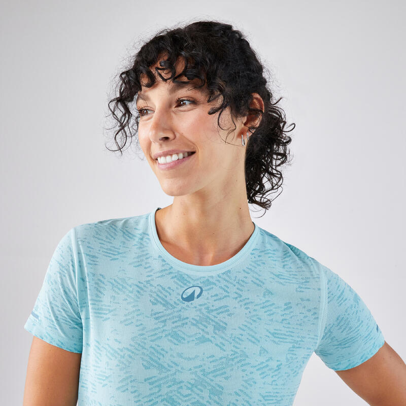 T-shirt de padel femme manches courtes technique respirant - Bleu