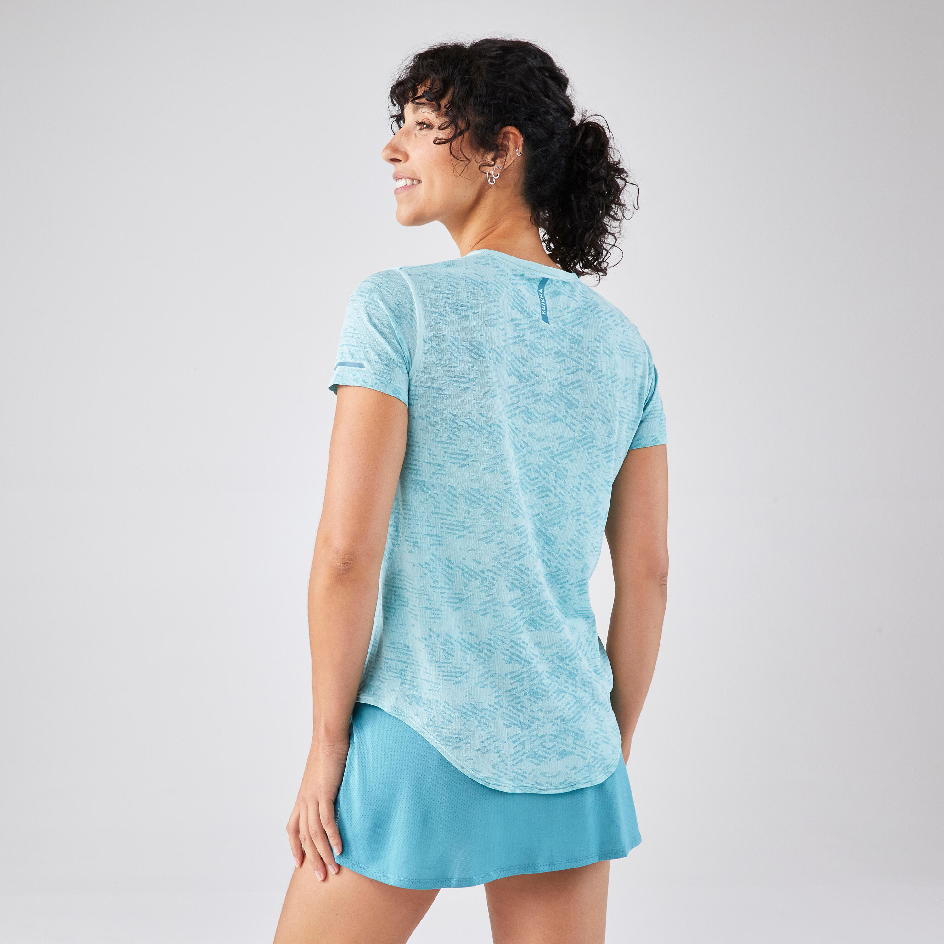 Ademend technisch padelshirt voor dames korte mouwen blauw 5/6
