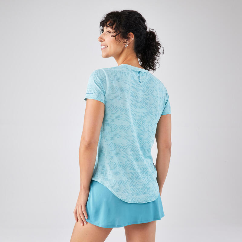 T-shirt de padel femme manches courtes technique respirant - Bleu
