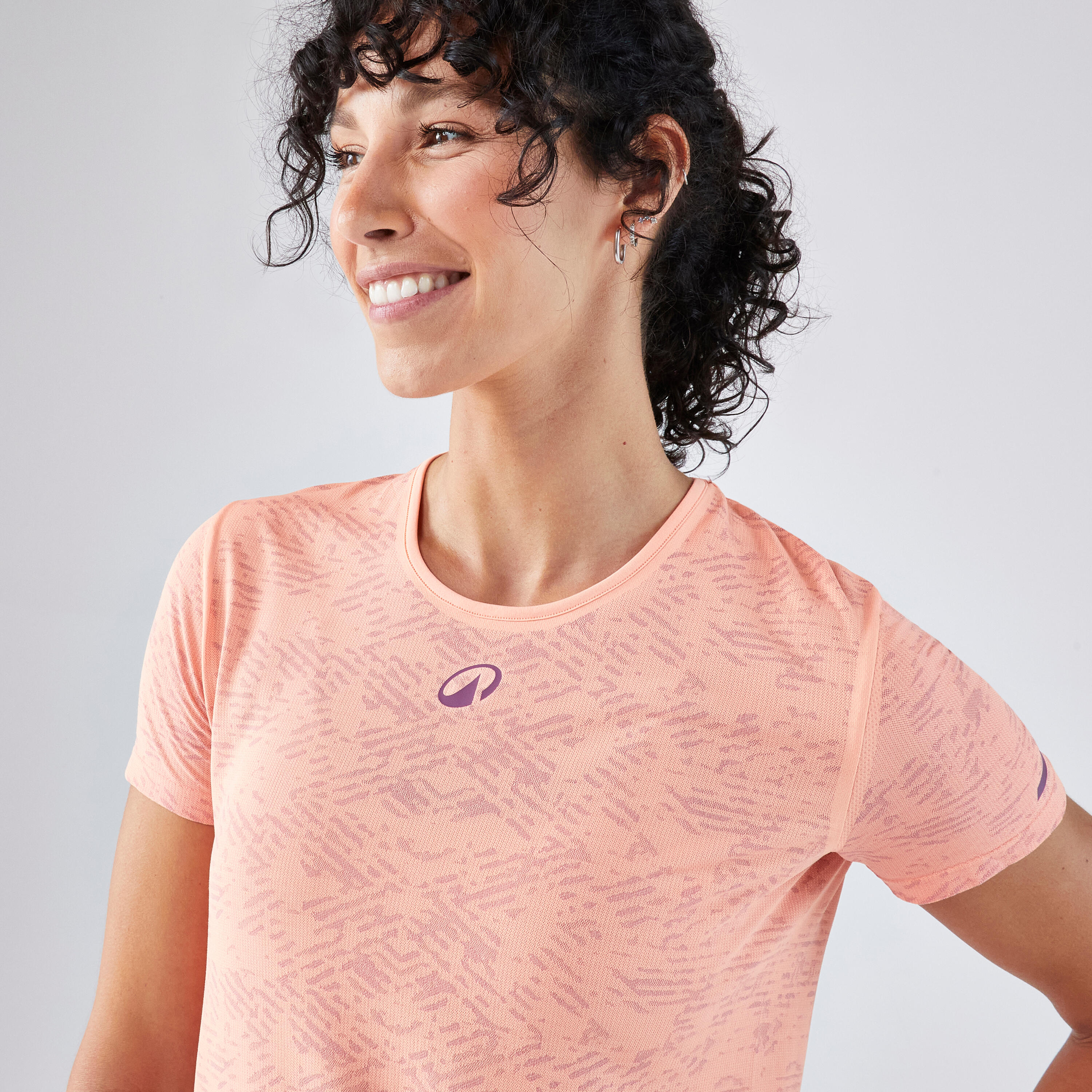 T-shirt de padel femme manches courtes technique respirant - Orange corail 3/5