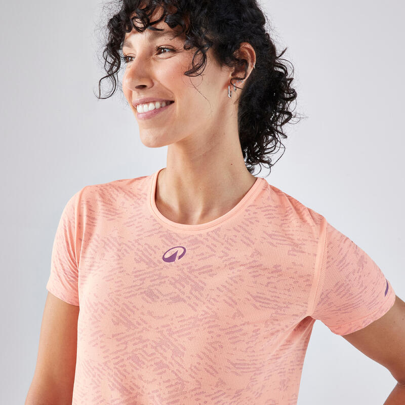 T-shirt de padel femme manches courtes technique respirant - Orange corail