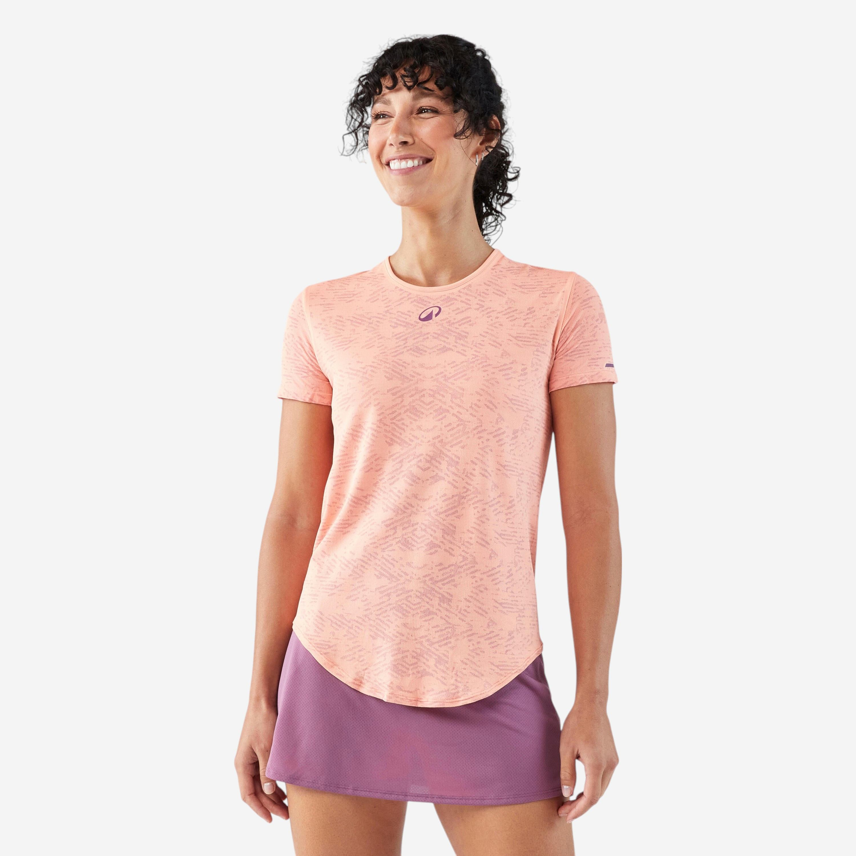 T-shirt de padel femme manches courtes technique respirant - orange corail - Tennis - KUIKMA- Clubs - Entreprises - Collectivités - Associations