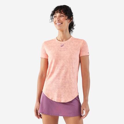 T-shirt de padel femme manches courtes technique respirant - Orange corail