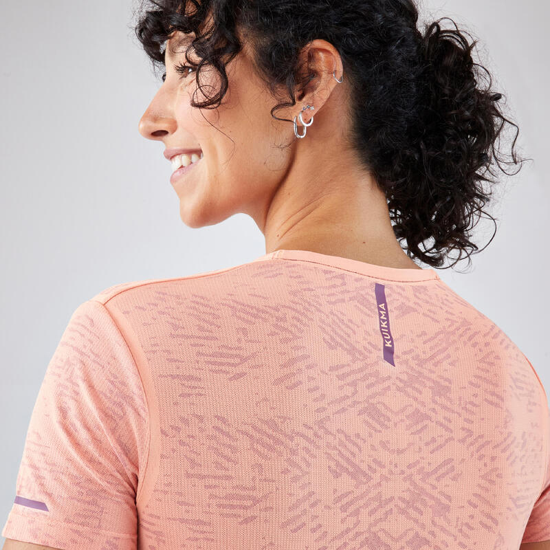 T-shirt de padel femme manches courtes technique respirant - Orange corail
