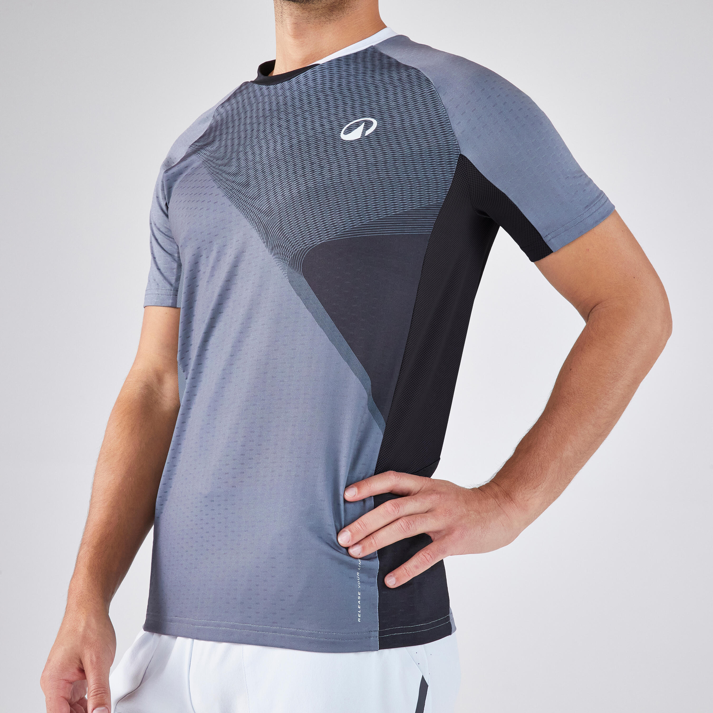 Technisch padelshirt met korte mouwen voor heren 900 grijs zwart 5/6