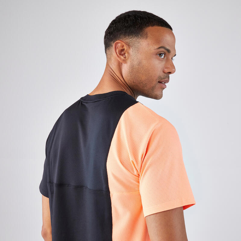 T-shirt de padel manches courtes respirant Homme - Dry Noir orange