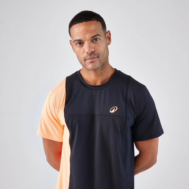 T-shirt de padel manches courtes respirant Homme - Dry Noir orange