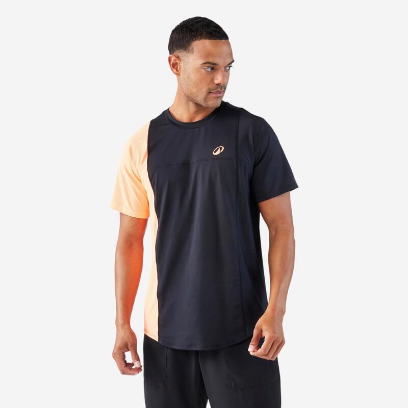 T-shirt de padel manches courtes respirant Homme - Dry Noir orange