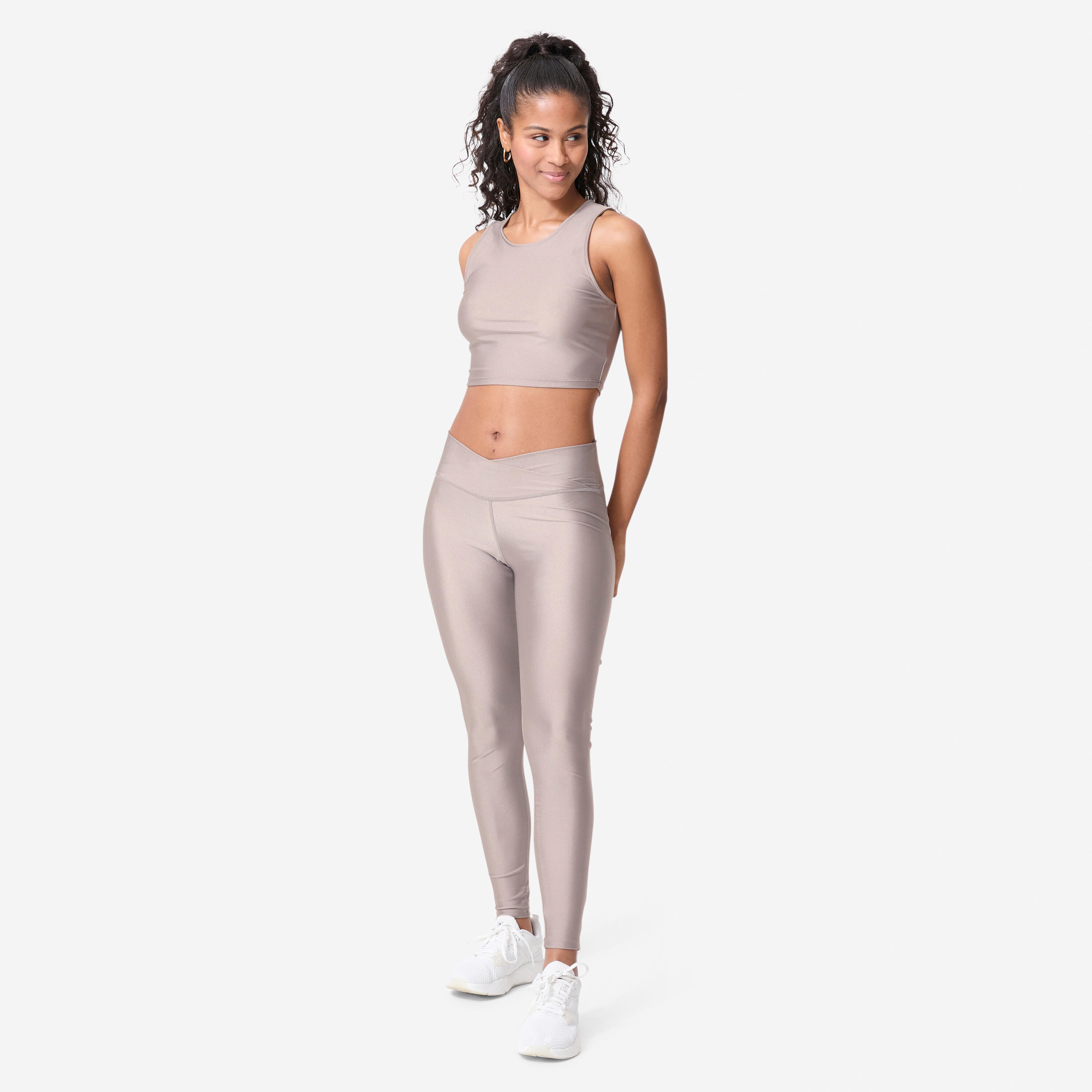 DOMYOS Dámske crop top tielko bez rukávov na fitness sivé XL · záber 4