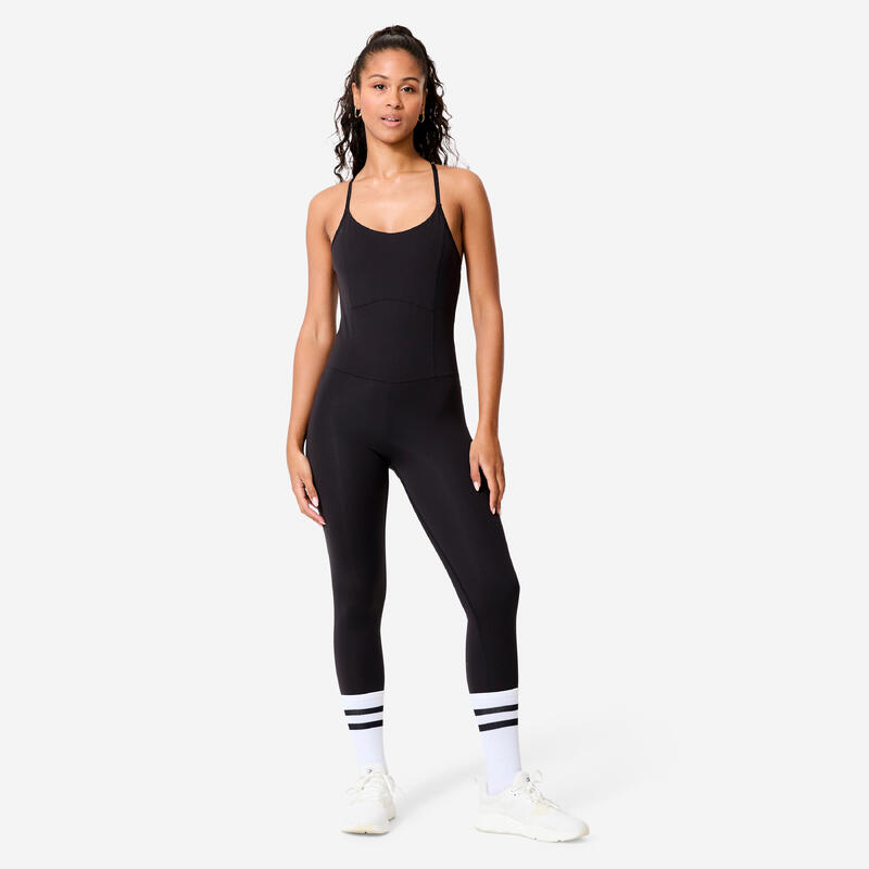 Rekbare en blikdichte bodysuit voor fitness dames zwart