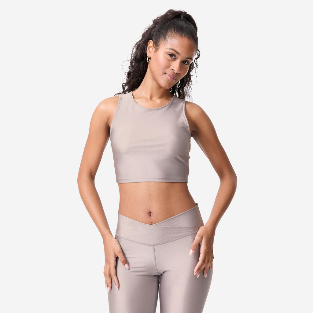 Dámske crop top tielko bez rukávov na fitness sivé