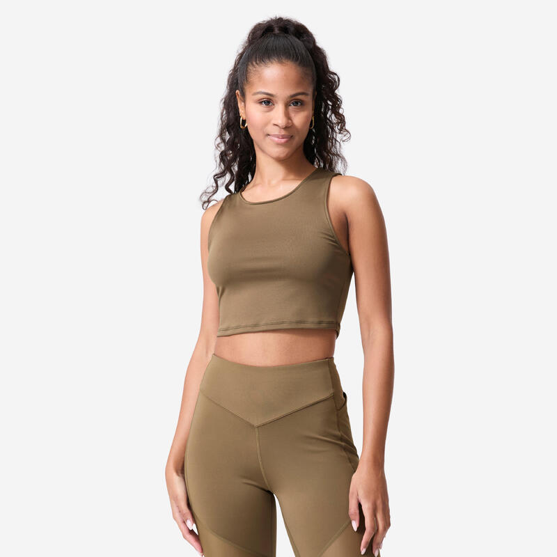 Débardeur crop top fitness femme, marron