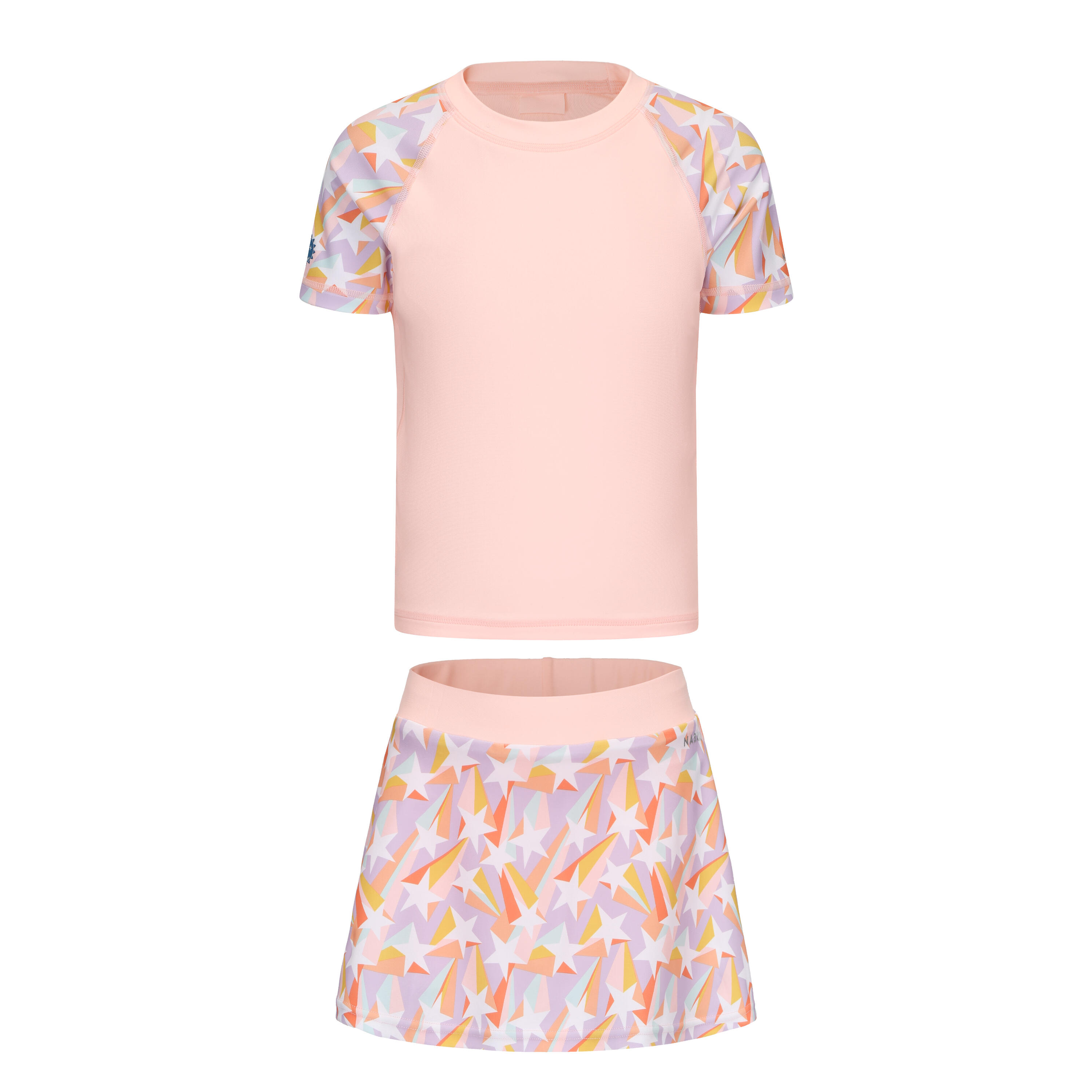 Girl swimming two-piece skirt swimsuit - PINK STAR-image-5
