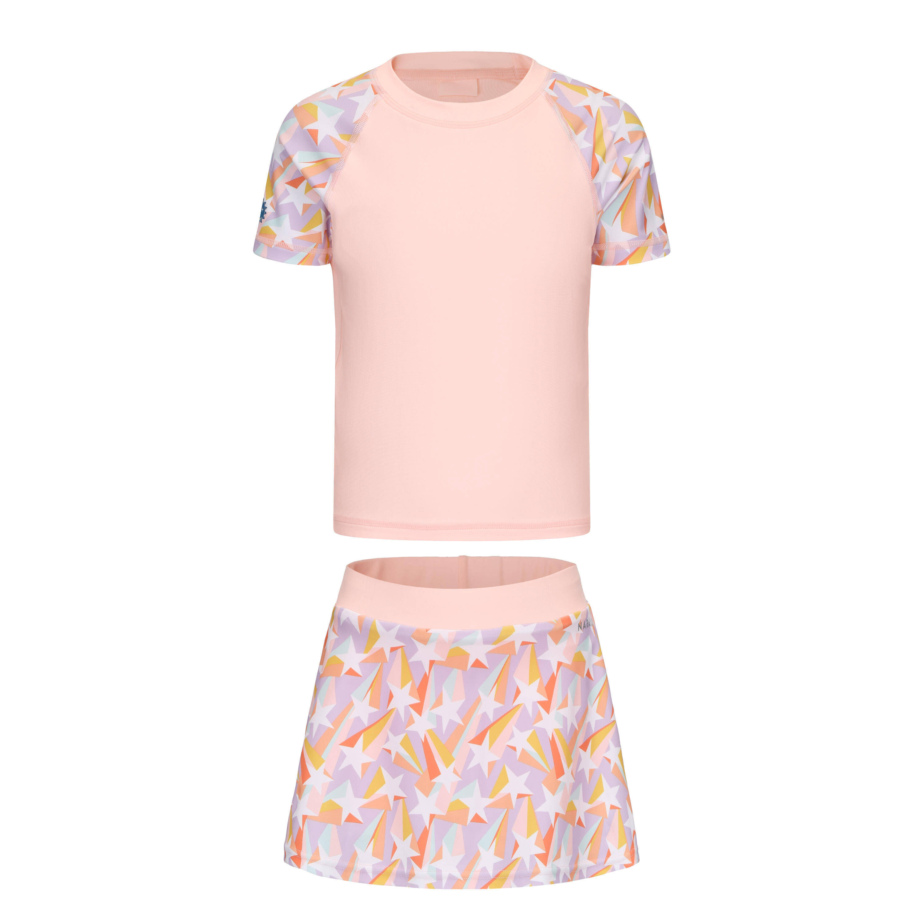 Girl swimming two-piece skirt swimsuit - PINK STAR -  2