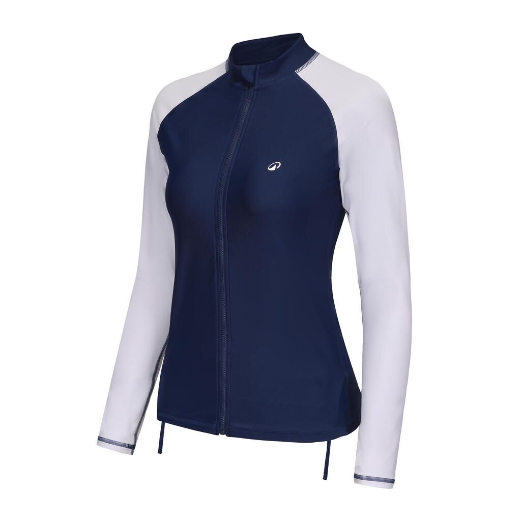 Top zippé de protection contre les UV pour femmes MARINE/BLANC