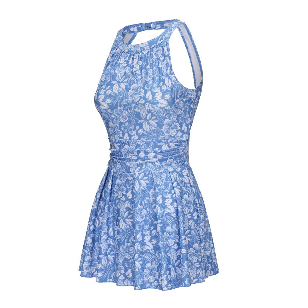 Women’s 1-piece skirt swimsuit - CN Amber - HIBISCUS BLUE
