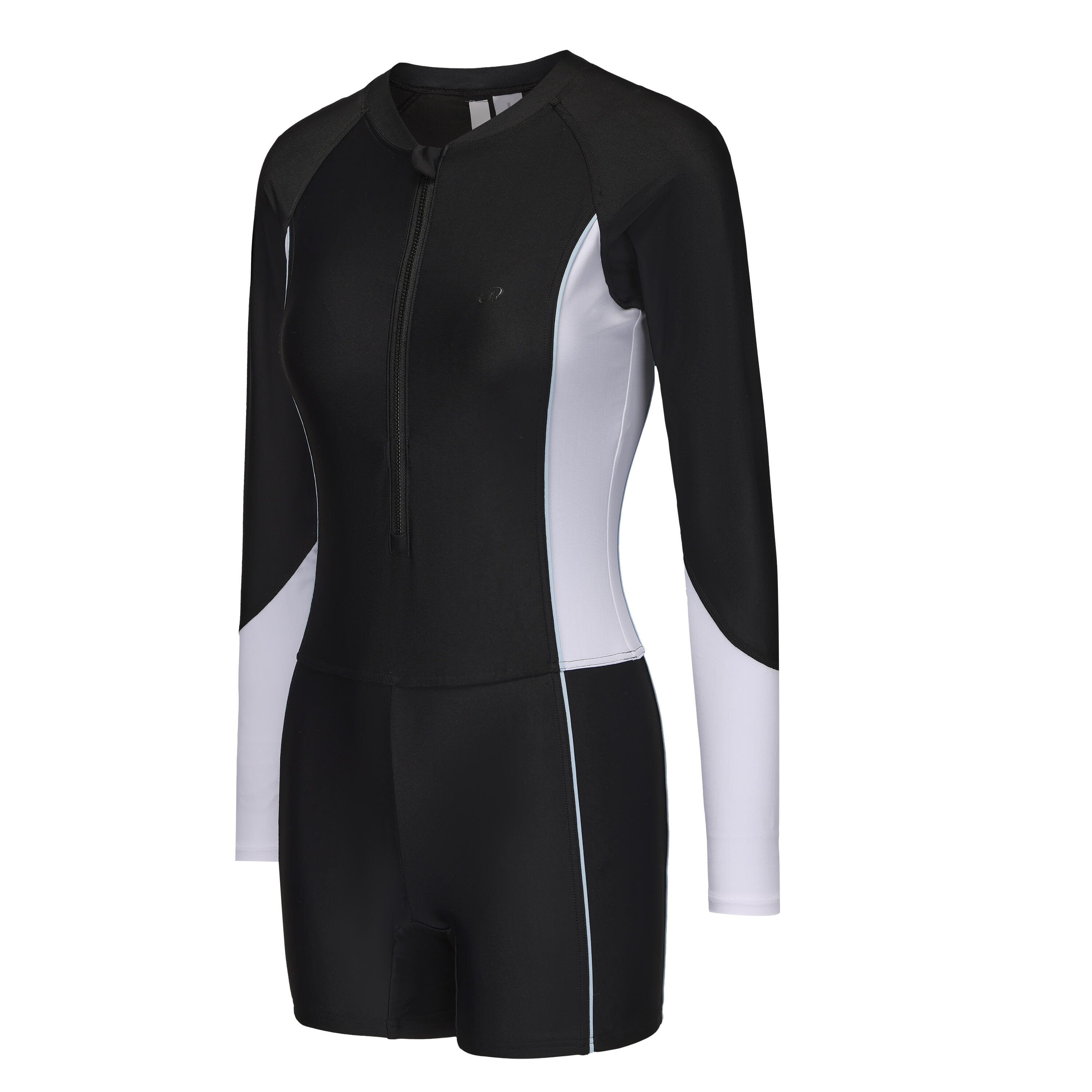One-piece long-sleeve shorty swimsuit with zip UNA black/white