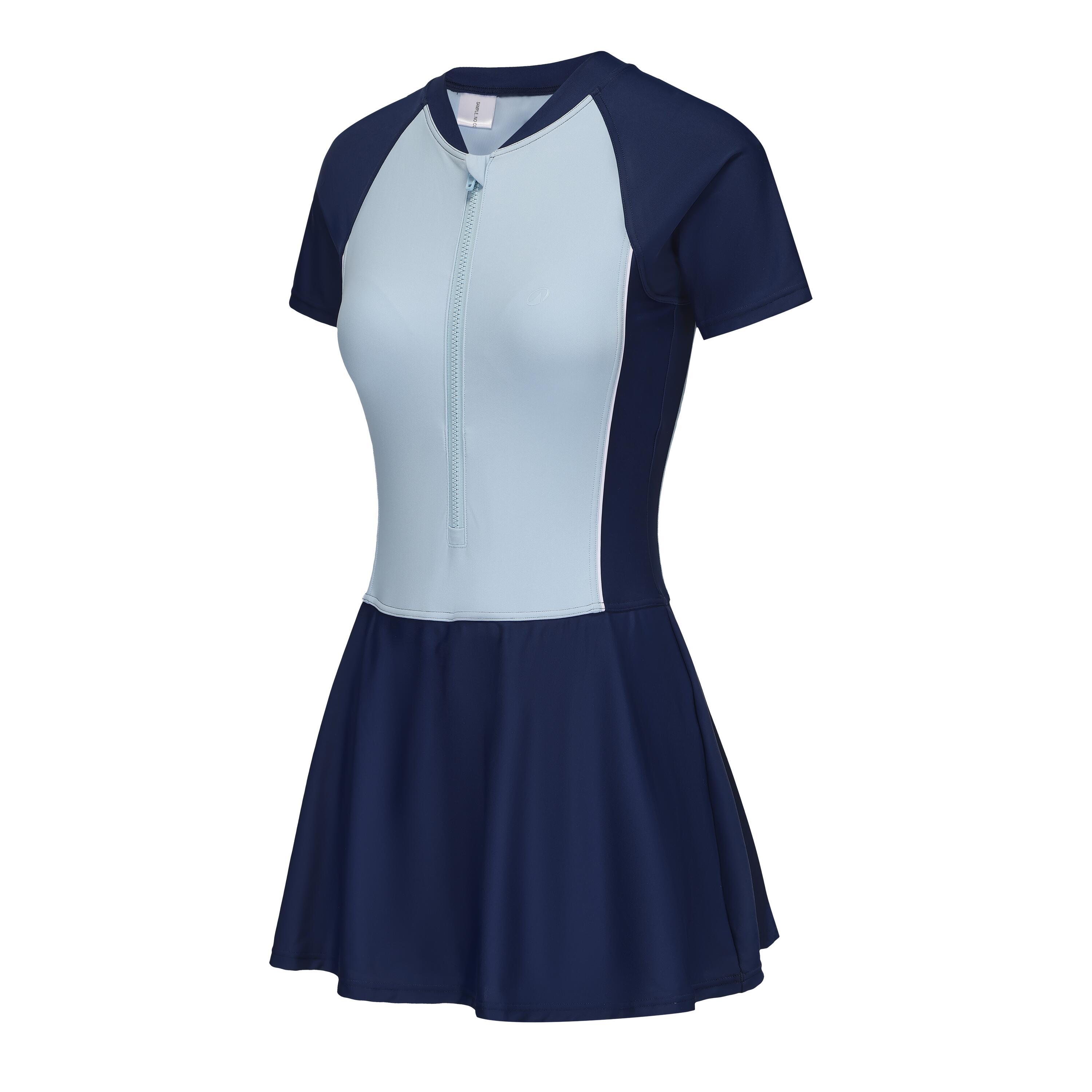 One-piece skirt swimsuit with zip UNA navy/blue
