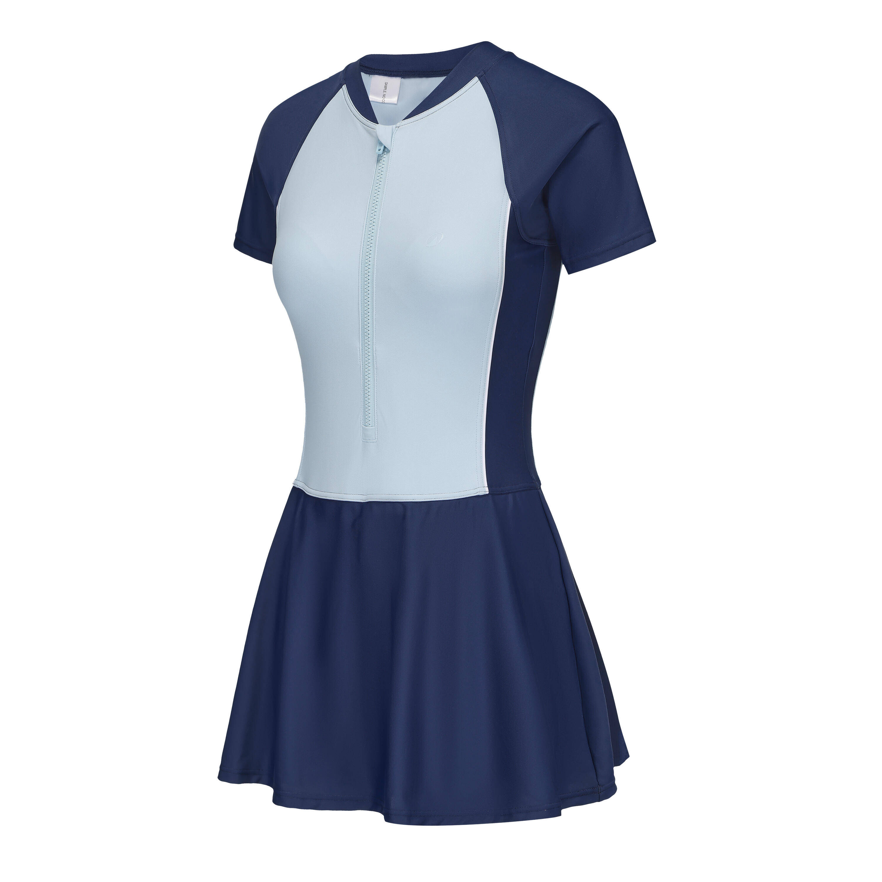 Women Swimsuit Skirt Short Sleeved with Zip Secure Fit 1P UNA - Navy/Blue -  2